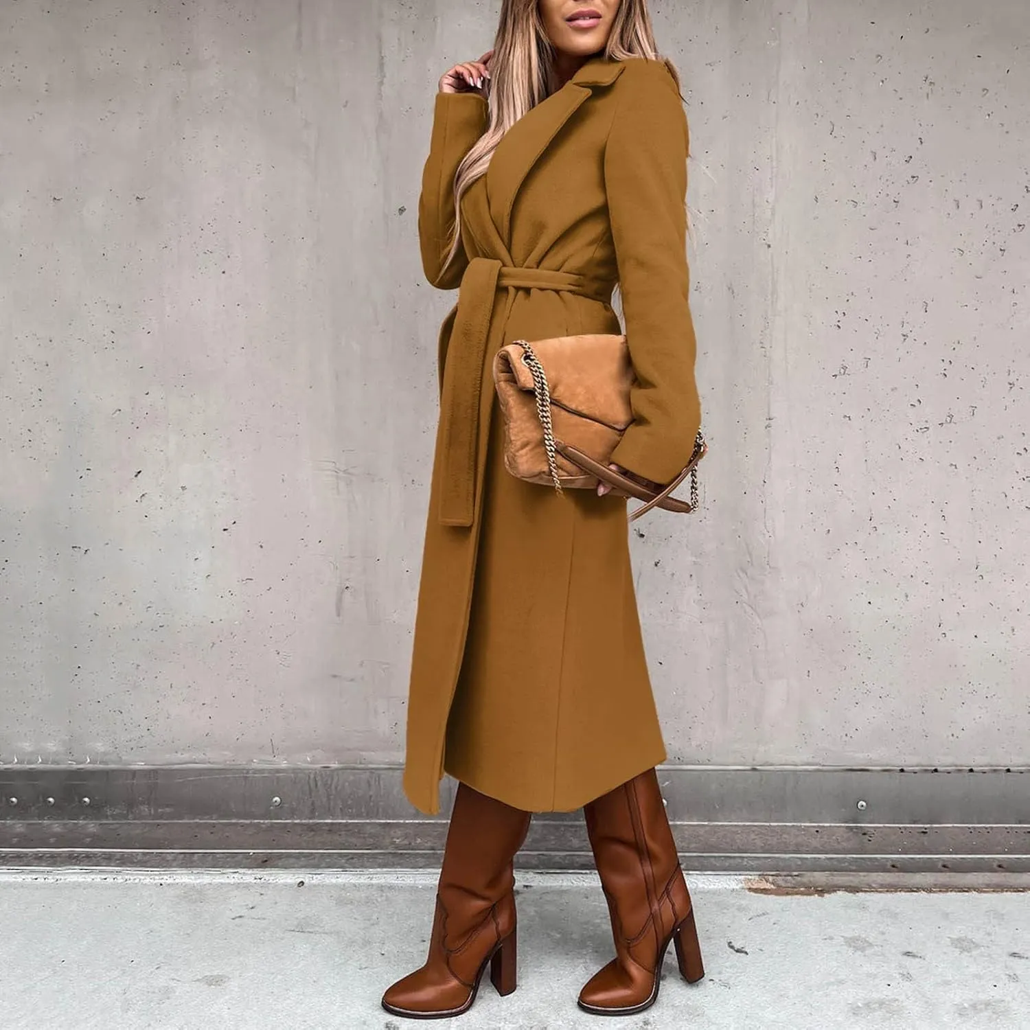 Trench Coat for Women 2023 Open Front Long Sleeve Solid Color Lapel Peacoat Jacket Loose Causal Belted Cardigan Tops