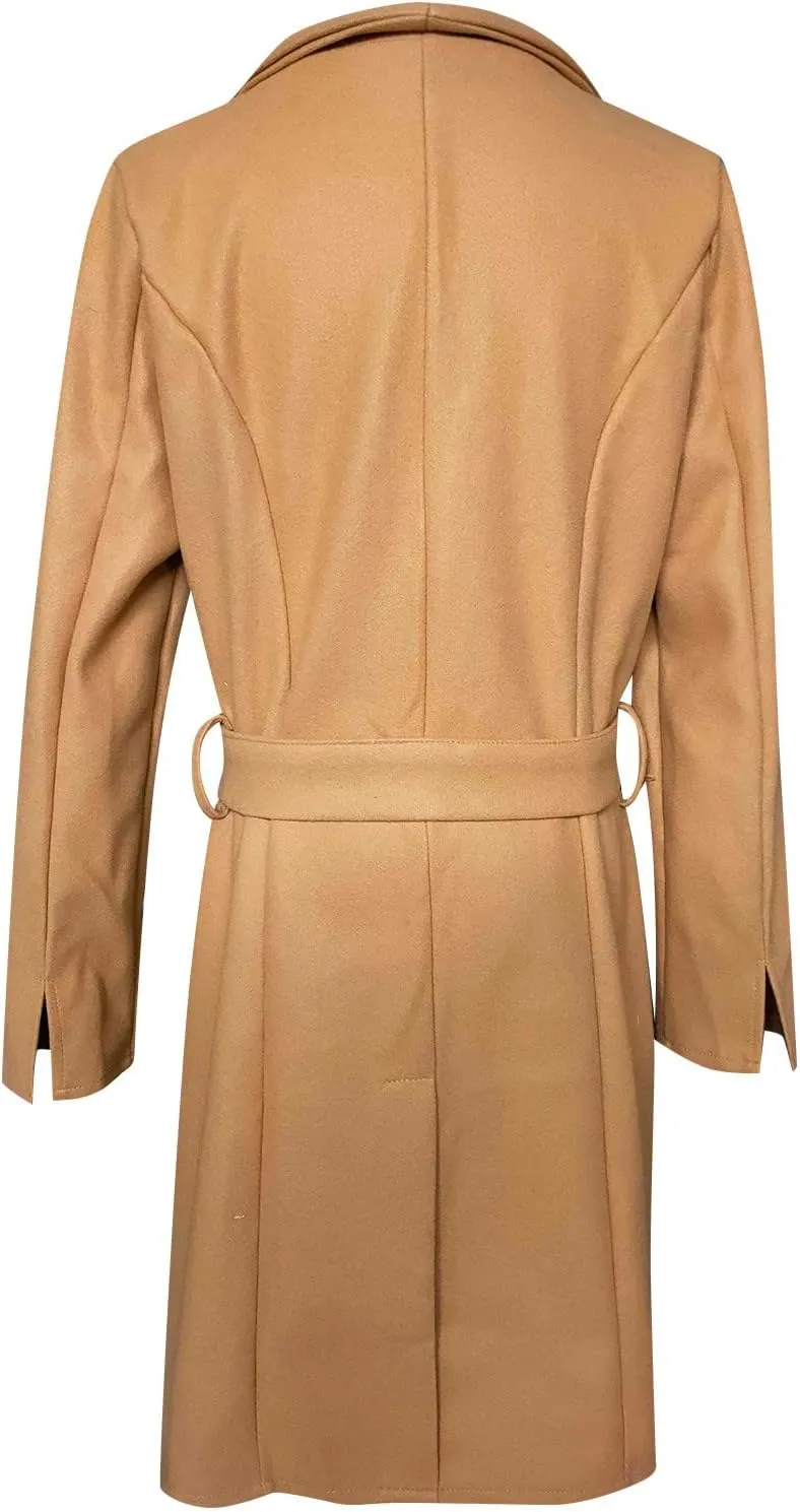 Trench Coat for Women Long Sleeve Solid Color Button Down Standing Neck Jacket Open Front Loose Fit Casual Overcoat Outerwear