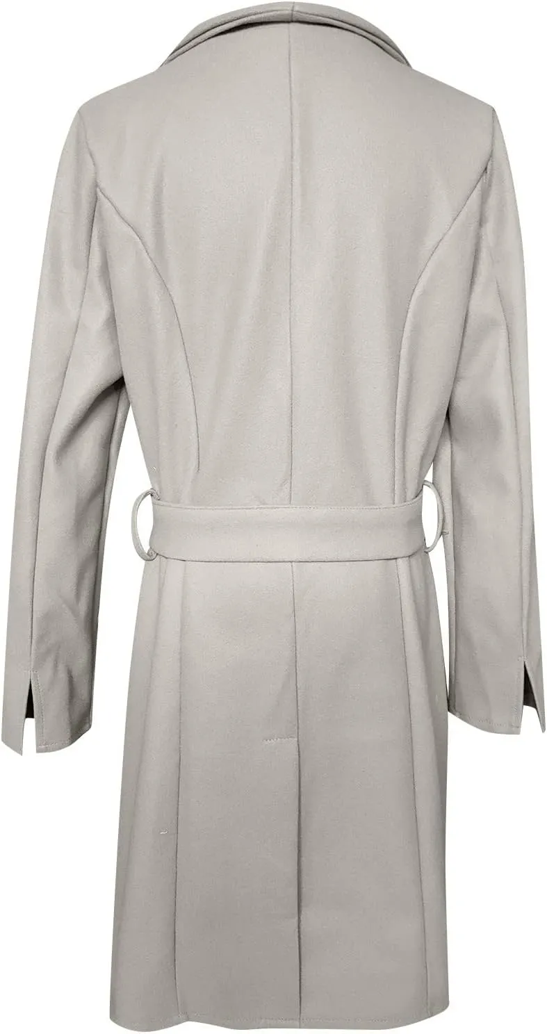 Trench Coat for Women Long Sleeve Solid Color Button Down Standing Neck Jacket Open Front Loose Fit Casual Overcoat Outerwear