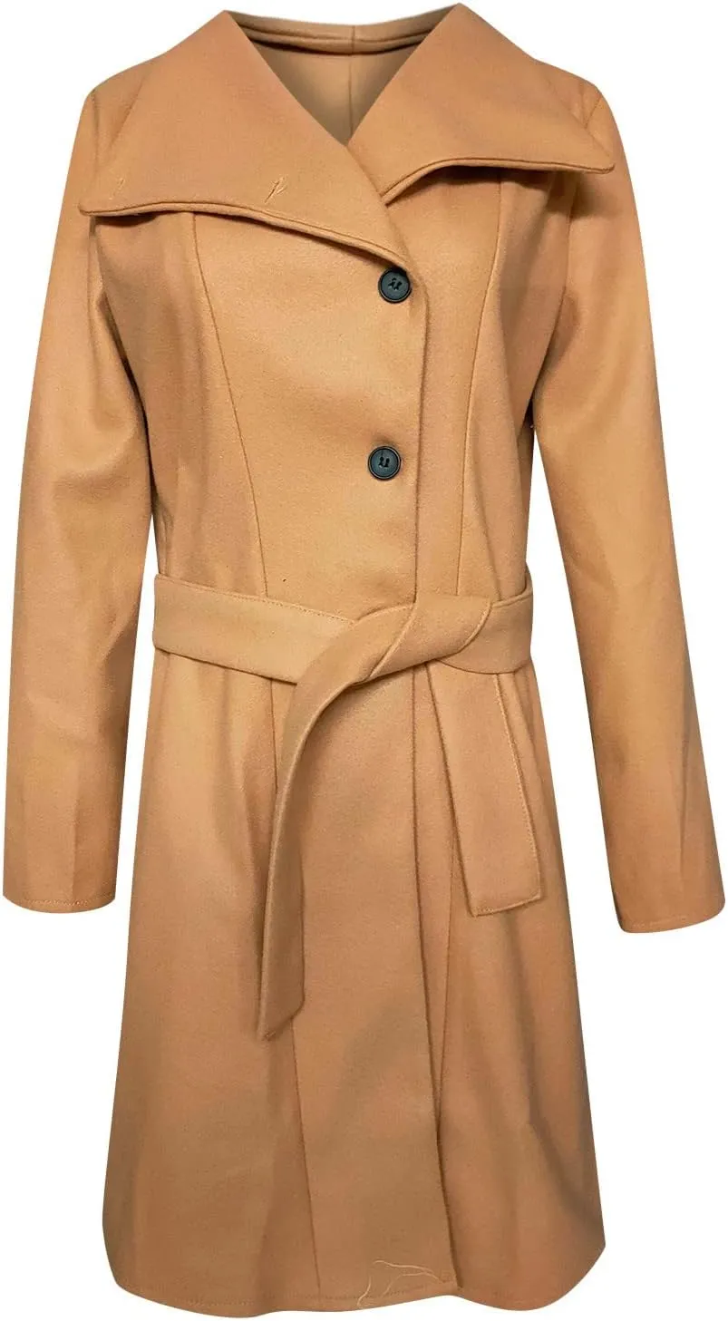 Trench Coat for Women Long Sleeve Solid Color Button Down Standing Neck Jacket Open Front Loose Fit Casual Overcoat Outerwear