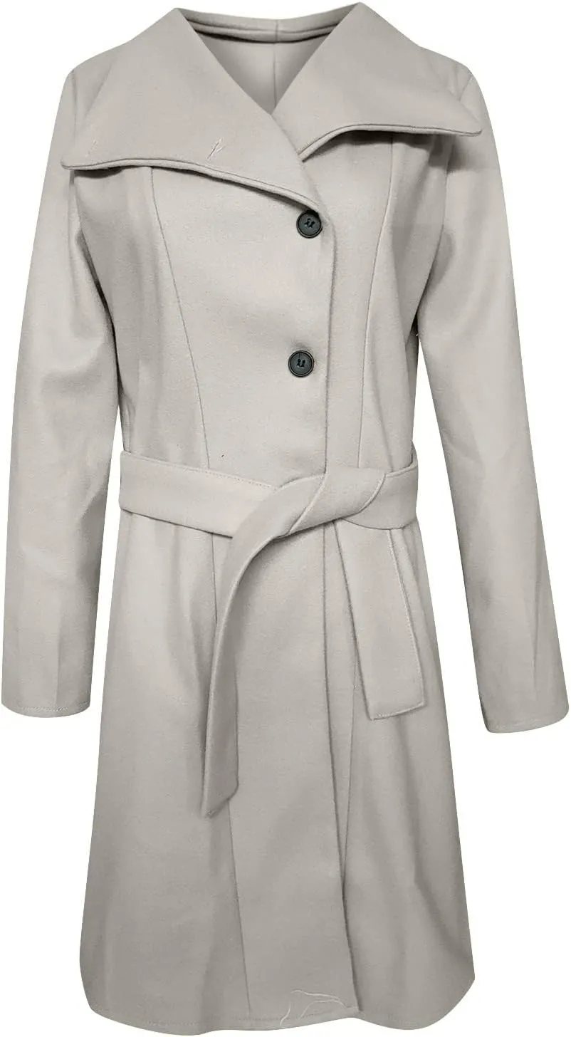 Trench Coat for Women Long Sleeve Solid Color Button Down Standing Neck Jacket Open Front Loose Fit Casual Overcoat Outerwear