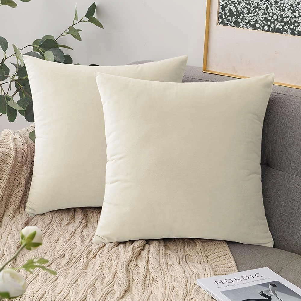 Trendy Home Throw Pillow Insert with Satin Pillow Case, Cushion Sham Stuffer Decorative Home Outdoor Couch Sofa Bed Pillow (4 Pack) (20x20, Cotton, Natural Cotton)