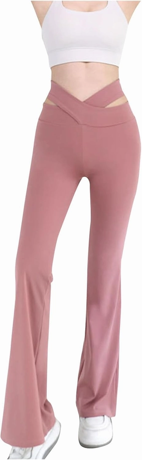 Trendy Pants for Women 2024 High Waisted Flare Pants Cut Out Bootcut Wide Leg Yoga Pant Running Jogger Hiking Trouser