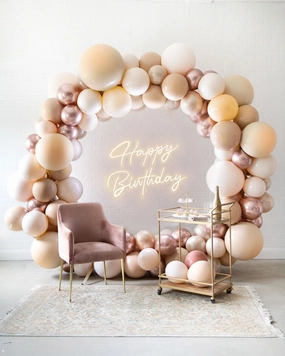 Tropical Time- Circle Frame with Happy Birthday Neon Sign