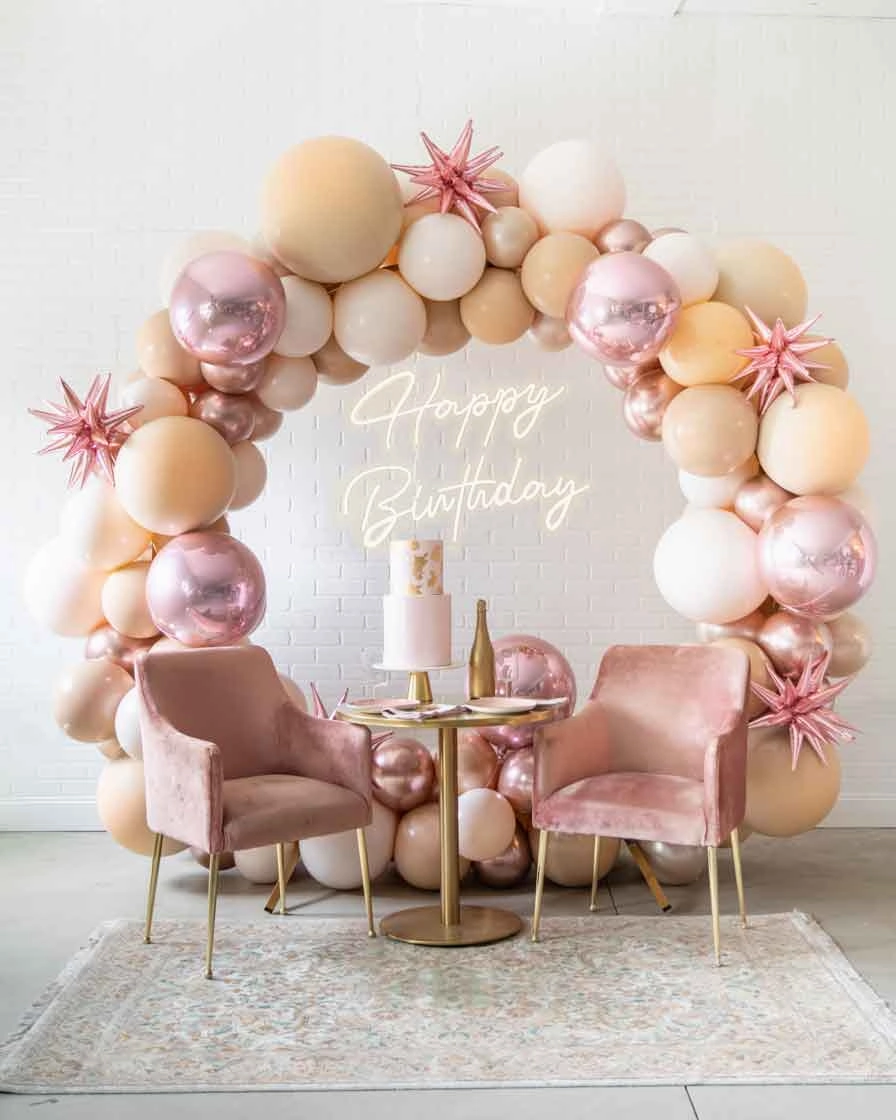 Tropical Time- Circle Frame with Happy Birthday Neon Sign