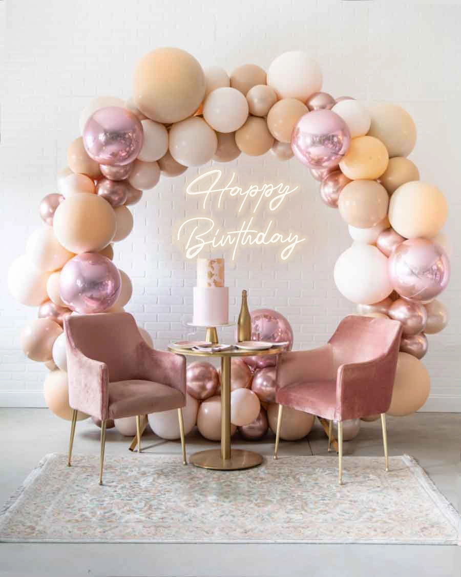Tropical Time- Circle Frame with Happy Birthday Neon Sign