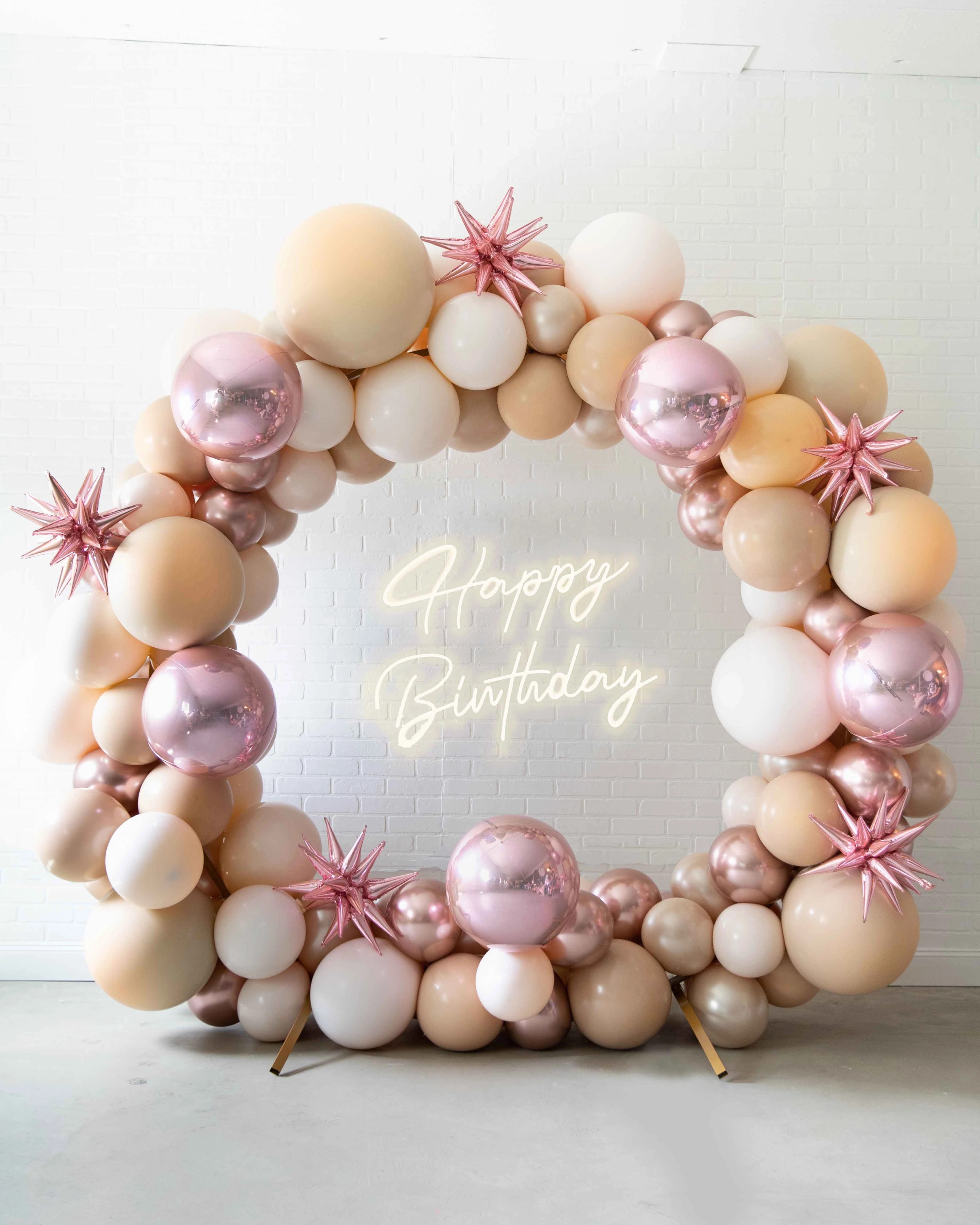 Tropical Time- Circle Frame with Happy Birthday Neon Sign