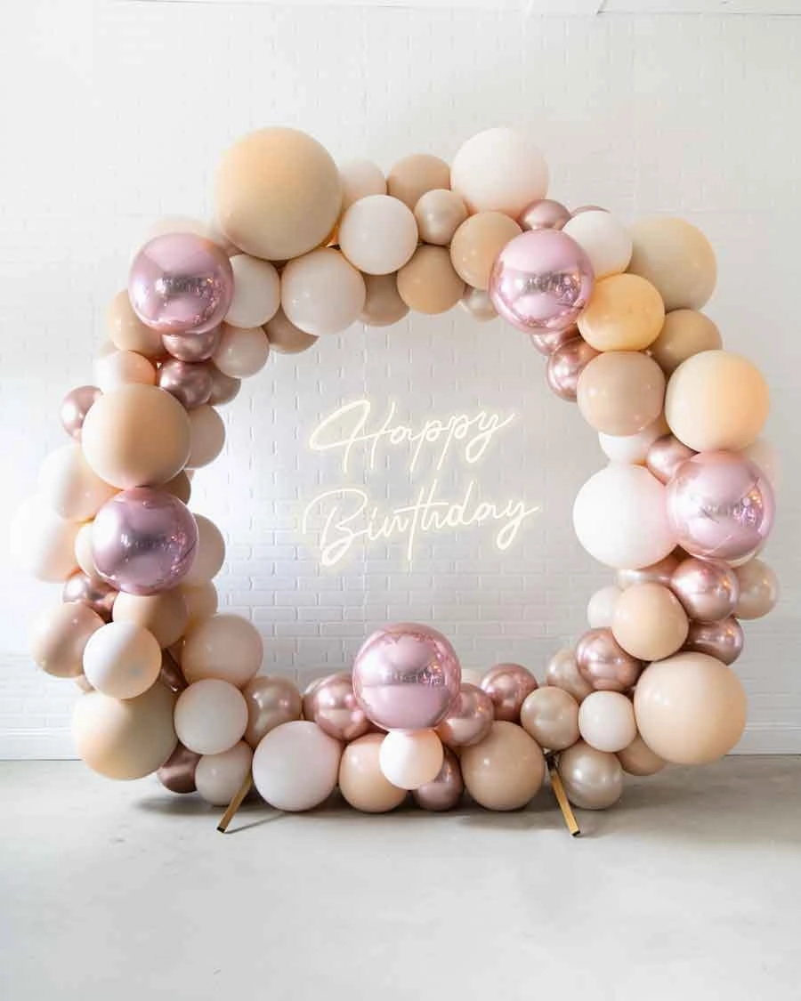 Tropical Time- Circle Frame with Happy Birthday Neon Sign