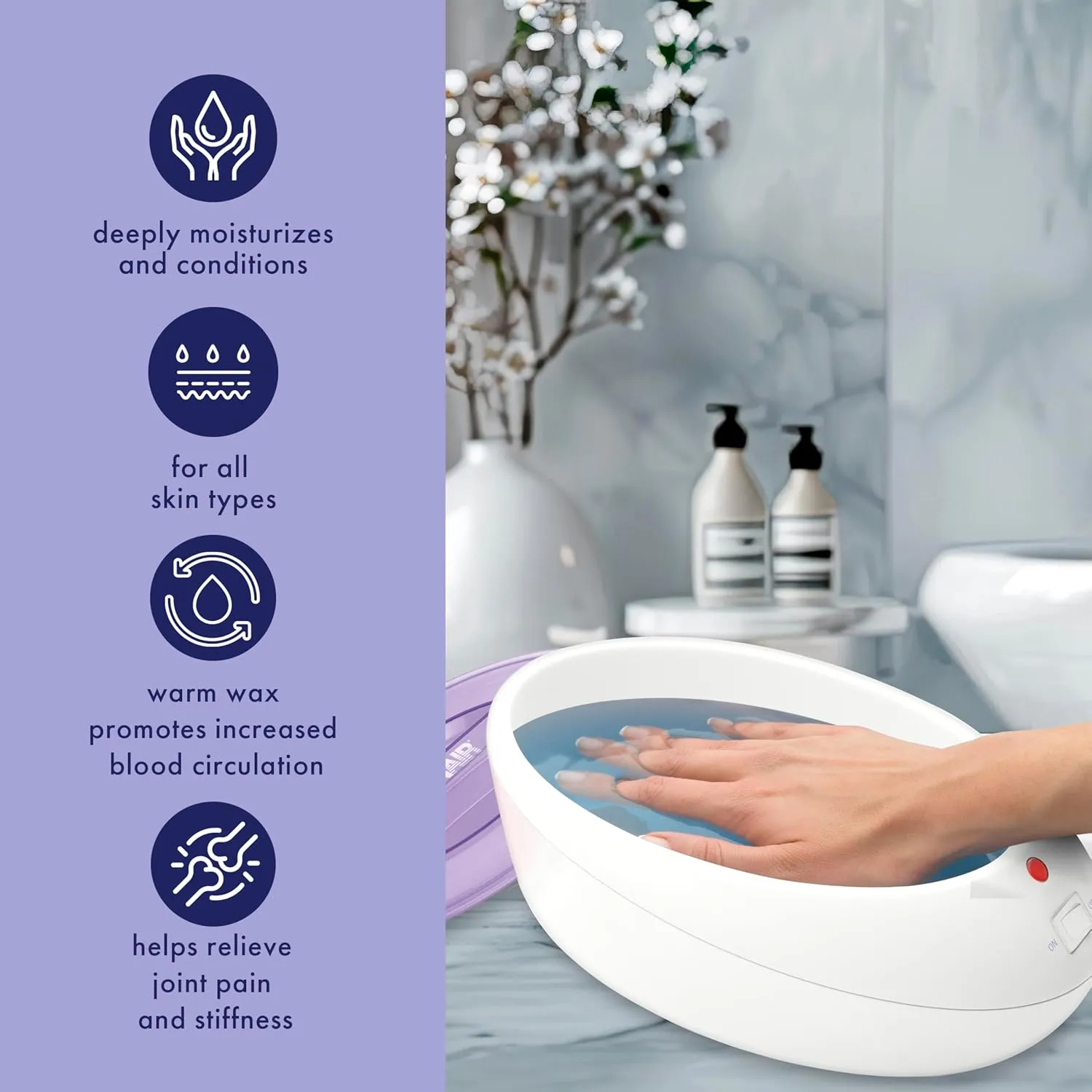 True Glow by Conair Paraffin Bath for Hands and Feet - Moisturizing Treatment With 1lb. Wax - Purple