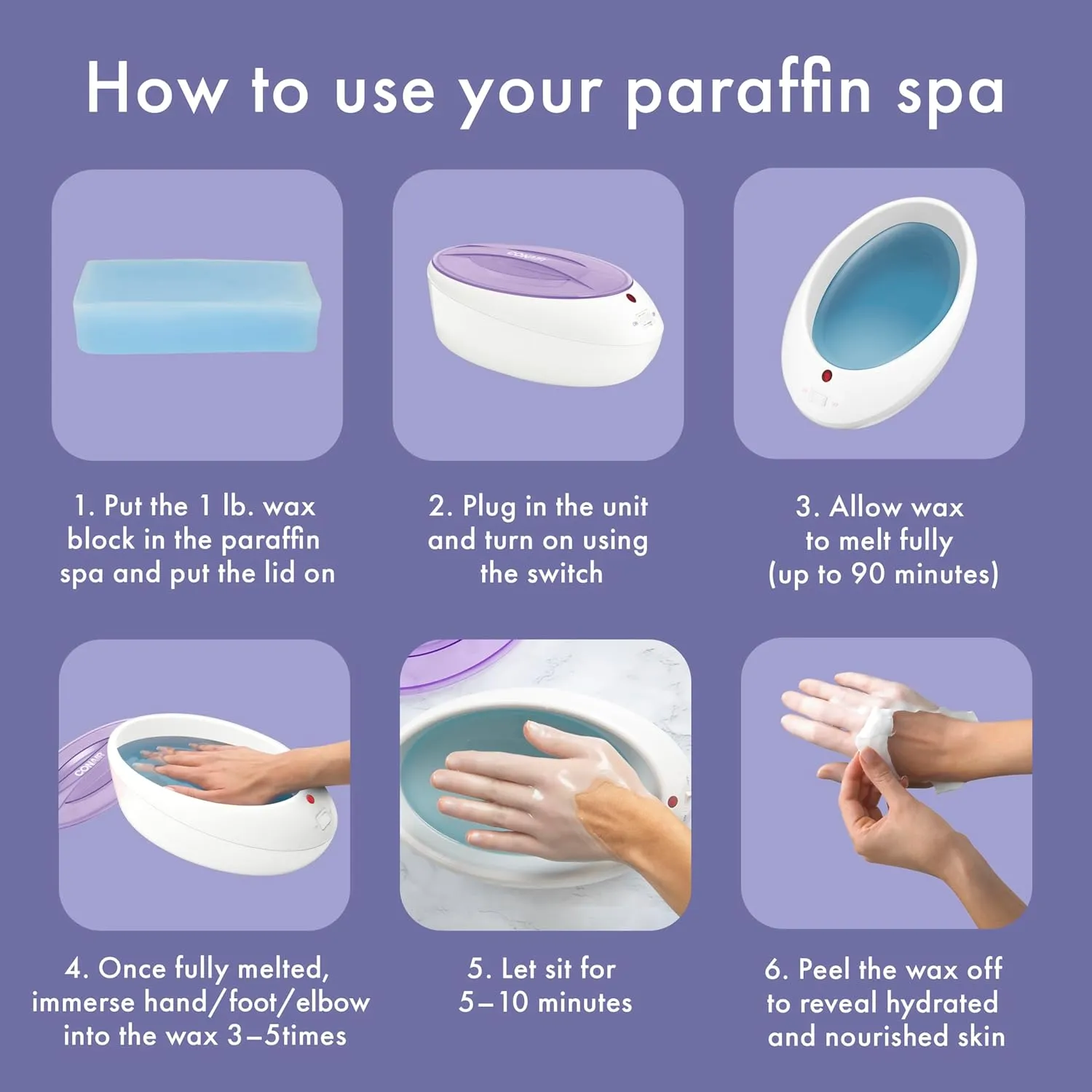 True Glow by Conair Paraffin Bath for Hands and Feet - Moisturizing Treatment With 1lb. Wax - Purple