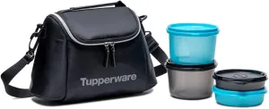 Tupperware Men's Cosmo Lunch Set (Black, Blue) | 2 Containers | Pickle Box | Insulated Fabric Bag | Leak Proof | Microwave Safe | Full Meal | Easy to Carry