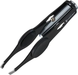 Tweezer Guru Pro Illuminating Eyebrow Tweezers for Women & Men Professional Stainless Steel Slanted Tweezers with LED Light Mirror Pouch Precision Tweezers for Brow Facial Hair Ingrown Hair Black
