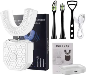 Ultrasonic Electric Toothbrush, U Shaped Automatic Toothbrush for Adults, White