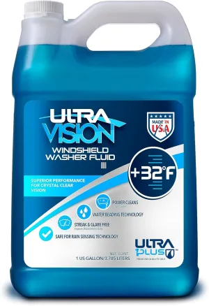 UltraVision Windshield Washer Fluid - Advanced Formula for Car Windshield Wiper Fluid Crystal-Clear Vision in Weather Conditions  32F - All Weather - 1 Liquid Gallon