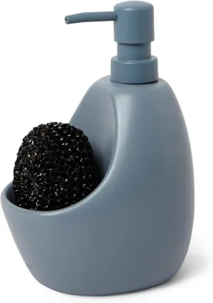 Umbra Joey Matte Ceramic Liquid Soap Dispenser with Sponge Caddy, Ideal for Kitchen or Bathroom Use, 20 oz, Slate Blue