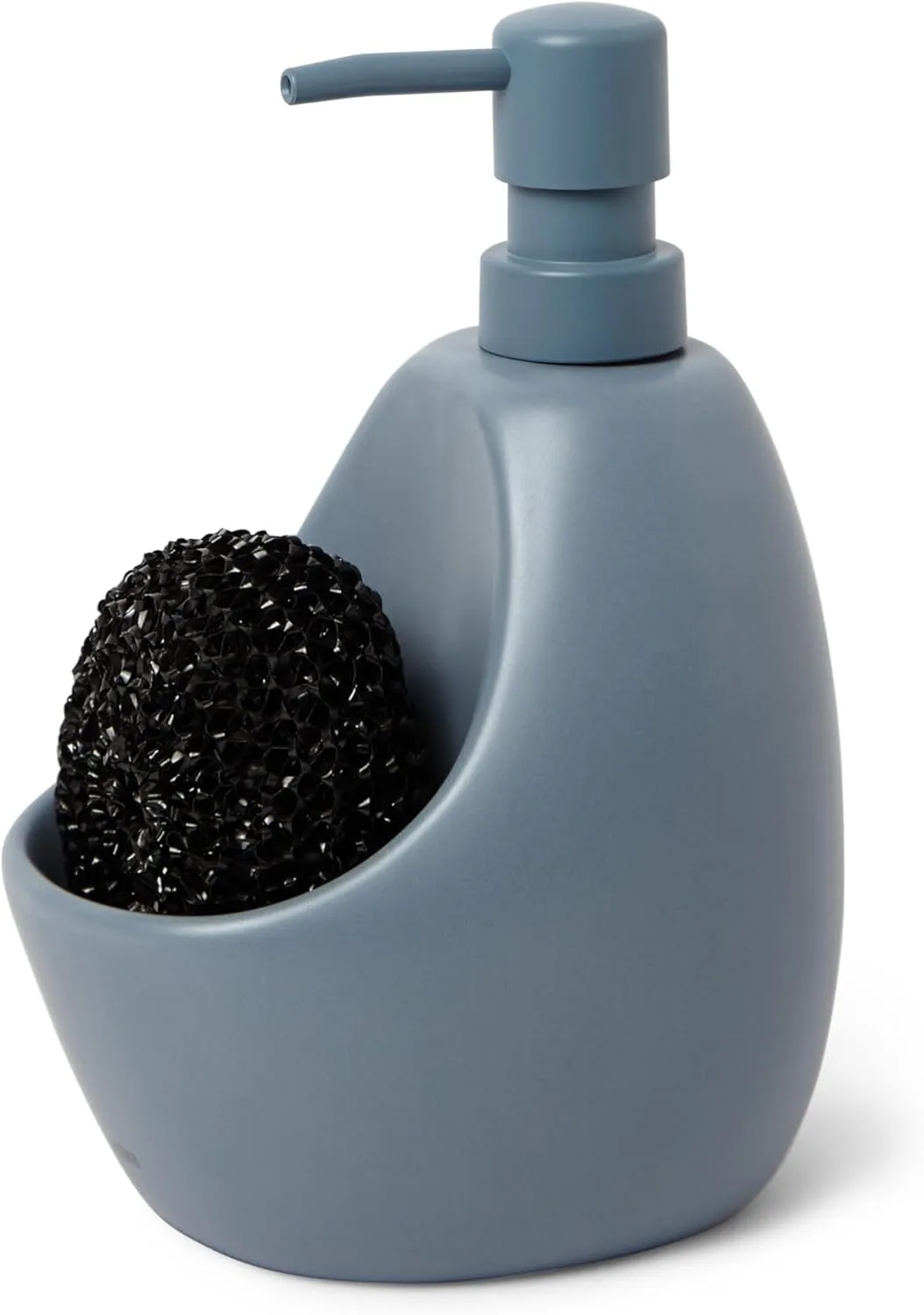 Umbra Joey Matte Ceramic Liquid Soap Dispenser with Sponge Caddy, Ideal for Kitchen or Bathroom Use, 20 oz, Slate Blue