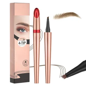Upgrade Microblading Eyebrow Pencil, 3D Waterproof 4-Tip Eyebrow Pen, Natural Makeup Long-Lasting Fine Stroke Magic Eyebrow Pencil Stay on All Day (Light Brown)