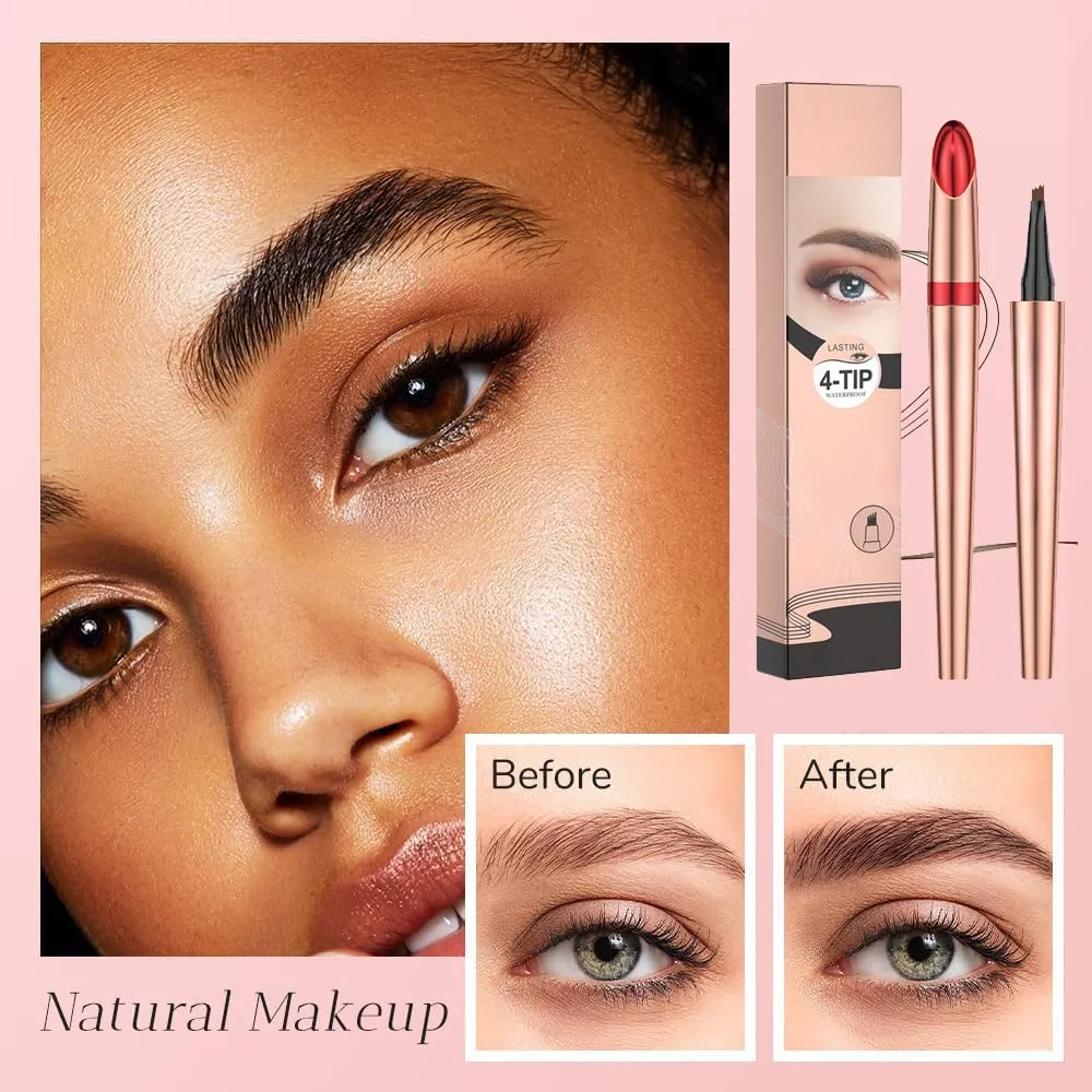 Upgrade Microblading Eyebrow Pencil, 3D Waterproof 4-Tip Eyebrow Pen, Natural Makeup Long-Lasting Fine Stroke Magic Eyebrow Pencil Stay on All Day (Light Brown)