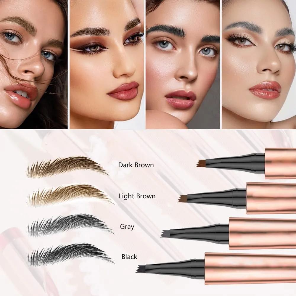 Upgrade Microblading Eyebrow Pencil, 3D Waterproof 4-Tip Eyebrow Pen, Natural Makeup Long-Lasting Fine Stroke Magic Eyebrow Pencil Stay on All Day (Light Brown)