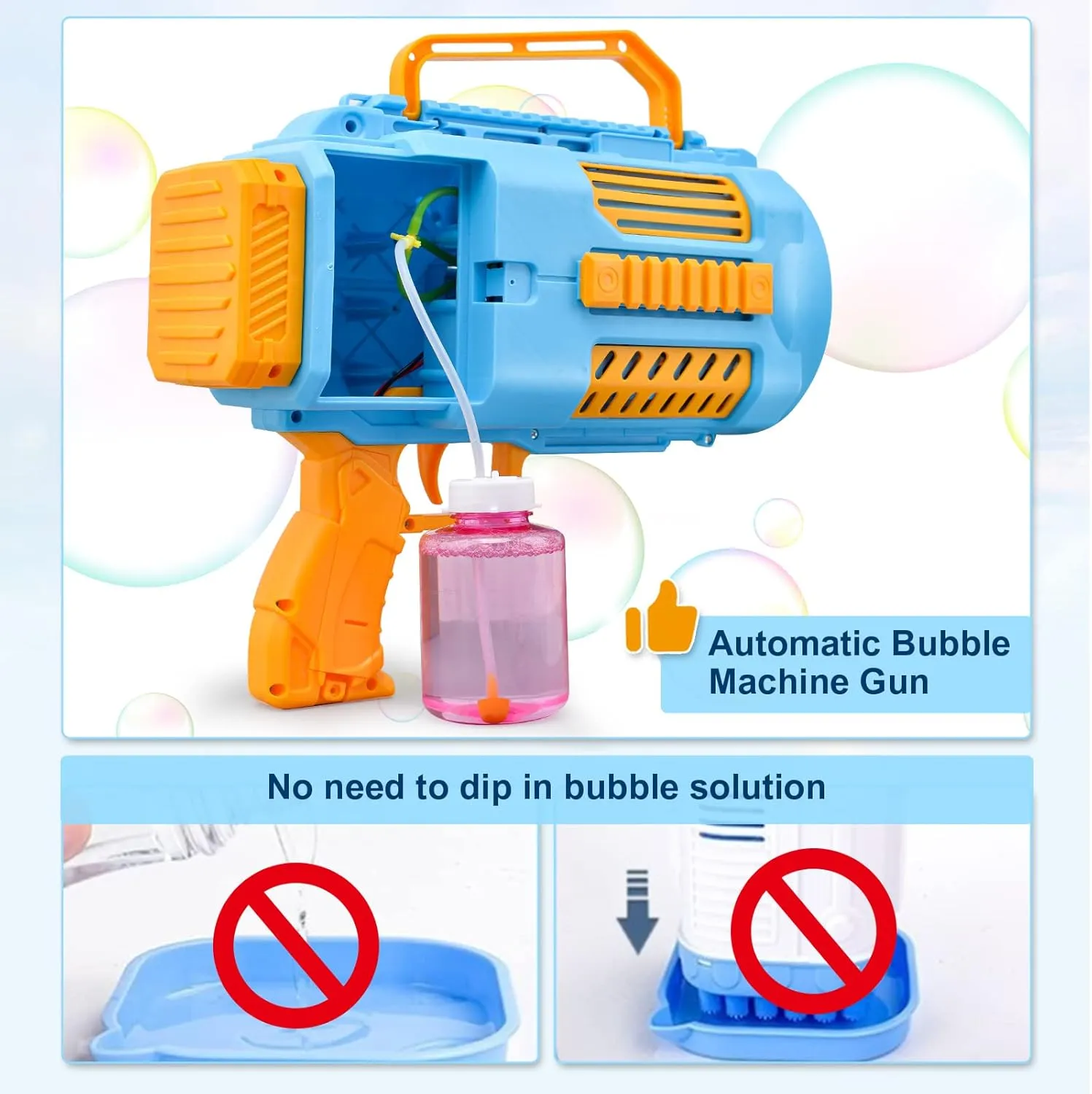 Upgraded Bazooka Bubble Gun No Dip, Bubble Machine Gun with Light Music, 9000  Bubbles Per Min Bubbles for Kids and Toddlers Toys, Birthday for Kids-Blue