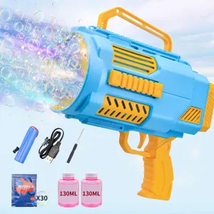 Upgraded Bazooka Bubble Gun No Dip, Bubble Machine Gun with Light Music, 9000  Bubbles Per Min Bubbles for Kids and Toddlers Toys, Birthday for Kids-Blue