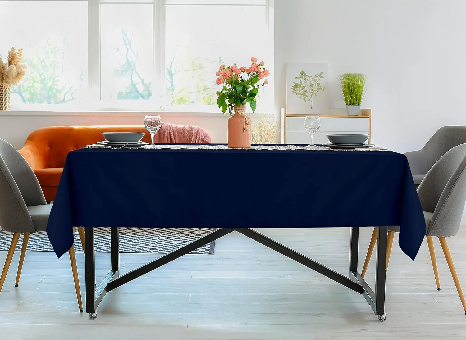 Utopia Kitchen 2 Pack 6 Foot Rectangle Table Cloth [90x132 Inches, Navy Blue] Stain and Wrinkle Resistant Tablecloth Washable Polyester Cover for Dining, Buffet Parties, Picnic and Weddings