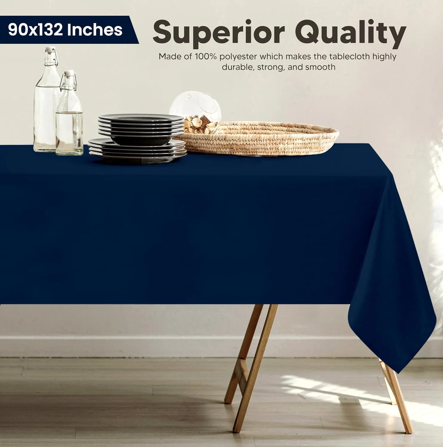 Utopia Kitchen 2 Pack 6 Foot Rectangle Table Cloth [90x132 Inches, Navy Blue] Stain and Wrinkle Resistant Tablecloth Washable Polyester Cover for Dining, Buffet Parties, Picnic and Weddings