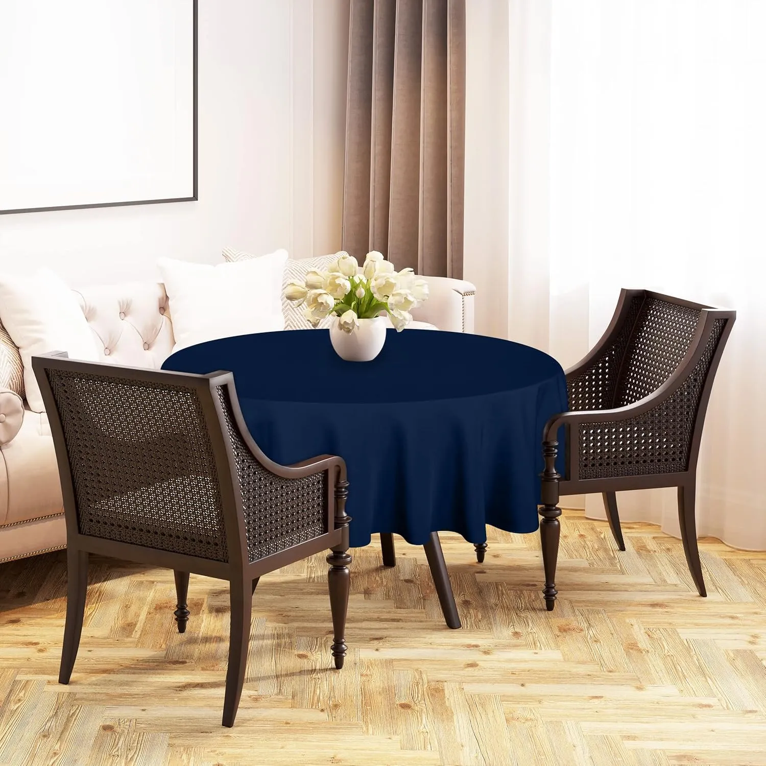 Utopia Kitchen 2 Pack Round Table Cloth [90 Inches, Navy Blue] Stain and Wrinkle Resistant Tablecloth Washable Polyester Cover for Dining, Buffet Parties, Picnic and Weddings
