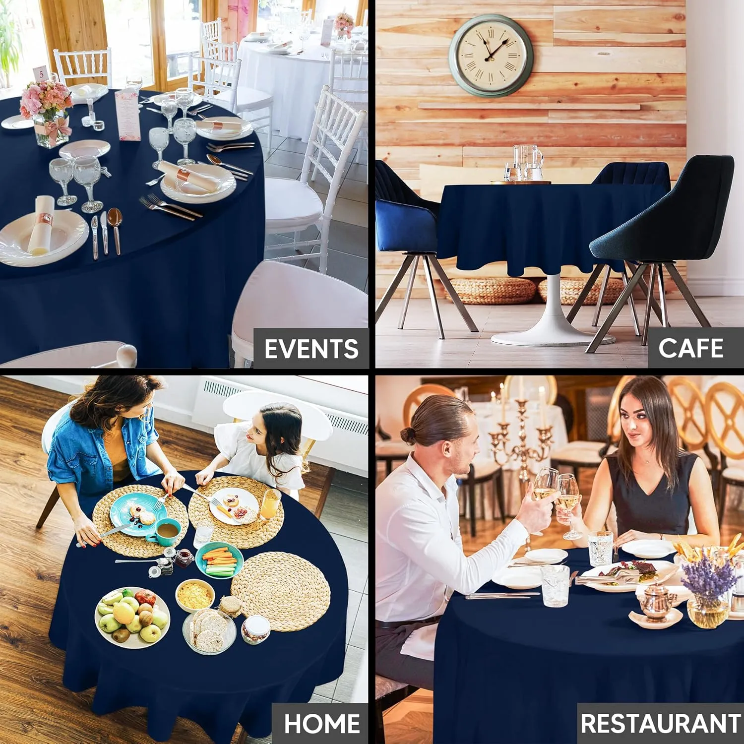 Utopia Kitchen 2 Pack Round Table Cloth [90 Inches, Navy Blue] Stain and Wrinkle Resistant Tablecloth Washable Polyester Cover for Dining, Buffet Parties, Picnic and Weddings