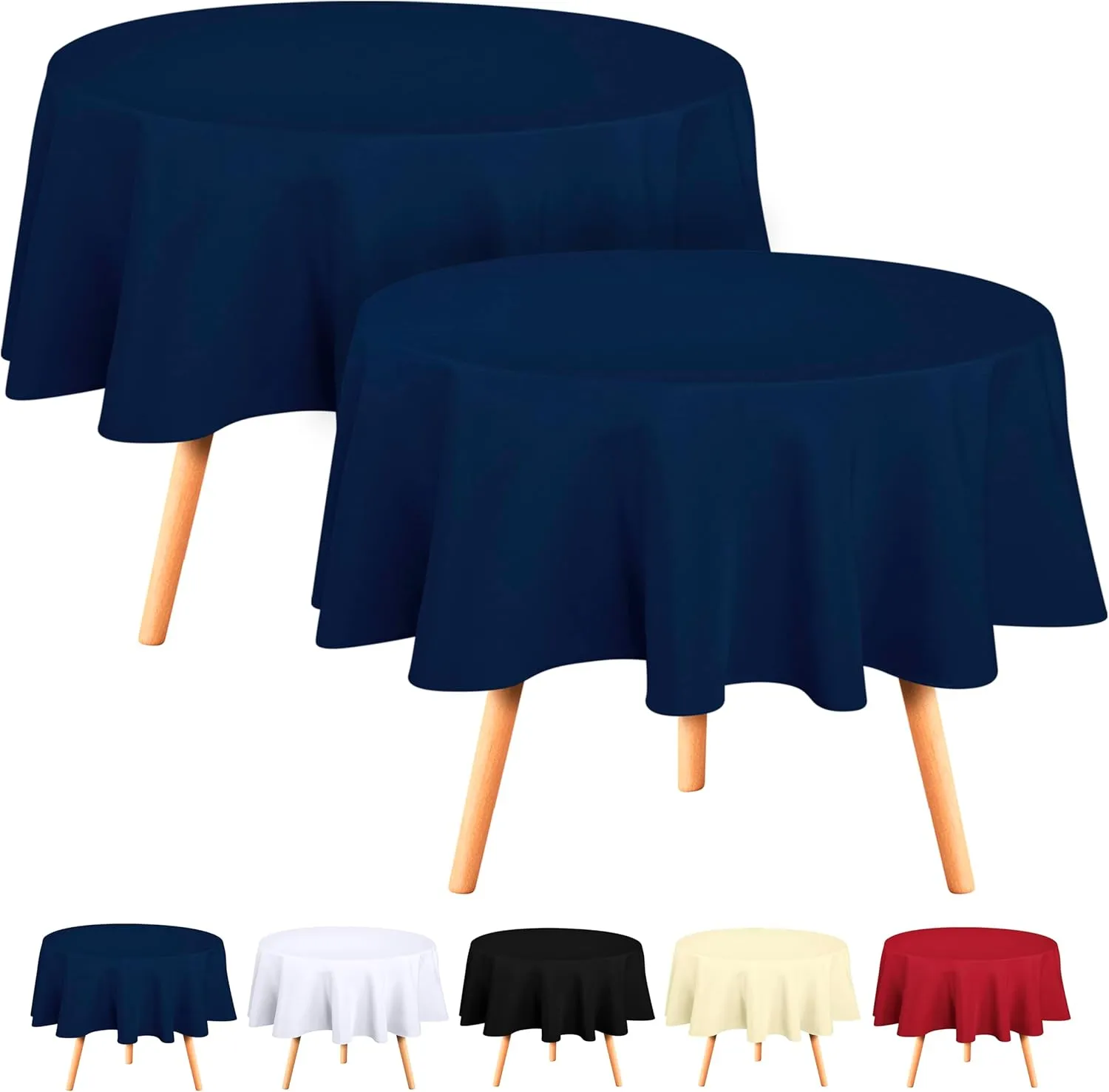 Utopia Kitchen 2 Pack Round Table Cloth [90 Inches, Navy Blue] Stain and Wrinkle Resistant Tablecloth Washable Polyester Cover for Dining, Buffet Parties, Picnic and Weddings