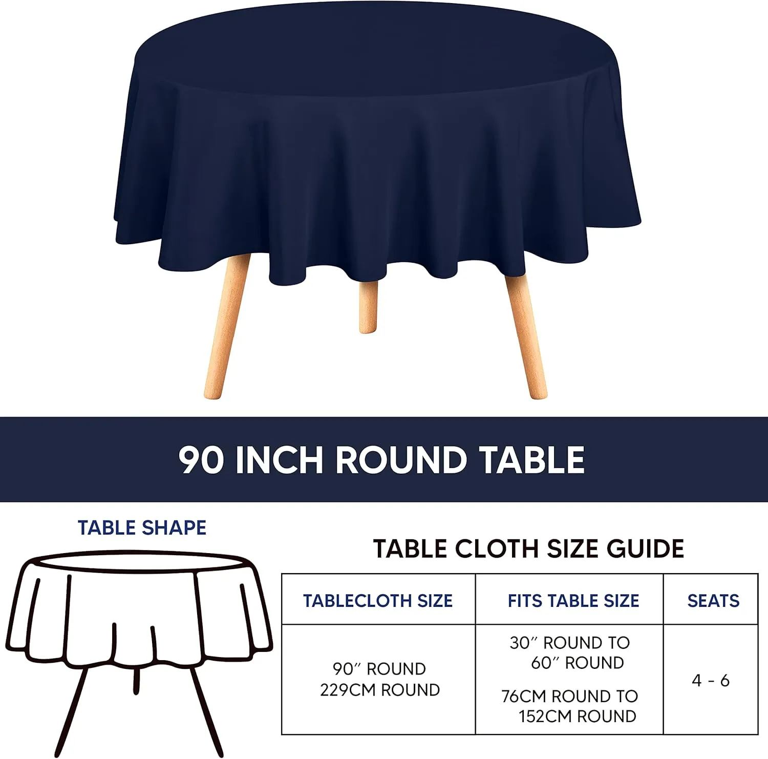 Utopia Kitchen 2 Pack Round Table Cloth [90 Inches, Navy Blue] Stain and Wrinkle Resistant Tablecloth Washable Polyester Cover for Dining, Buffet Parties, Picnic and Weddings