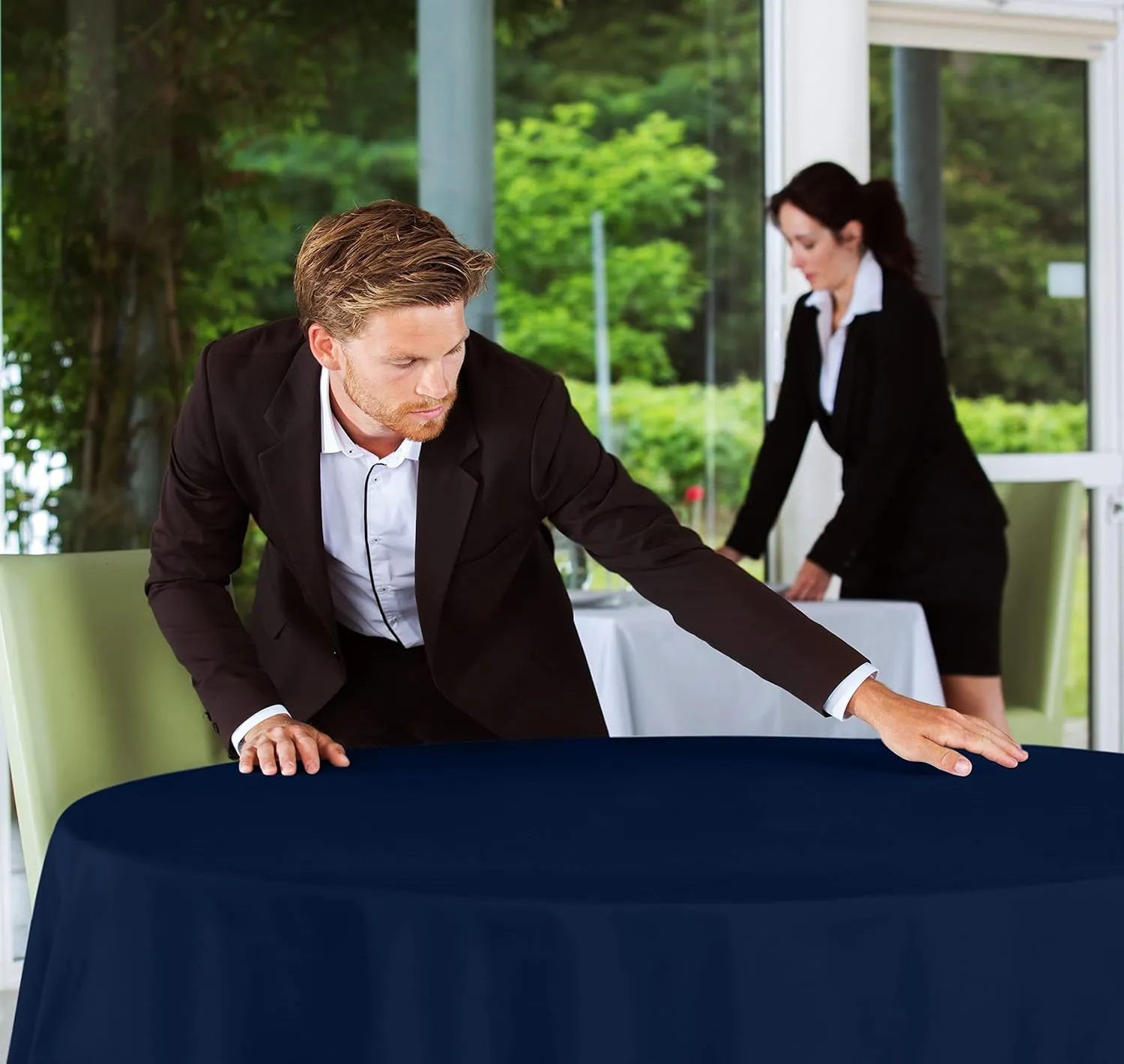 Utopia Kitchen 2 Pack Round Table Cloth [90 Inches, Navy Blue] Stain and Wrinkle Resistant Tablecloth Washable Polyester Cover for Dining, Buffet Parties, Picnic and Weddings