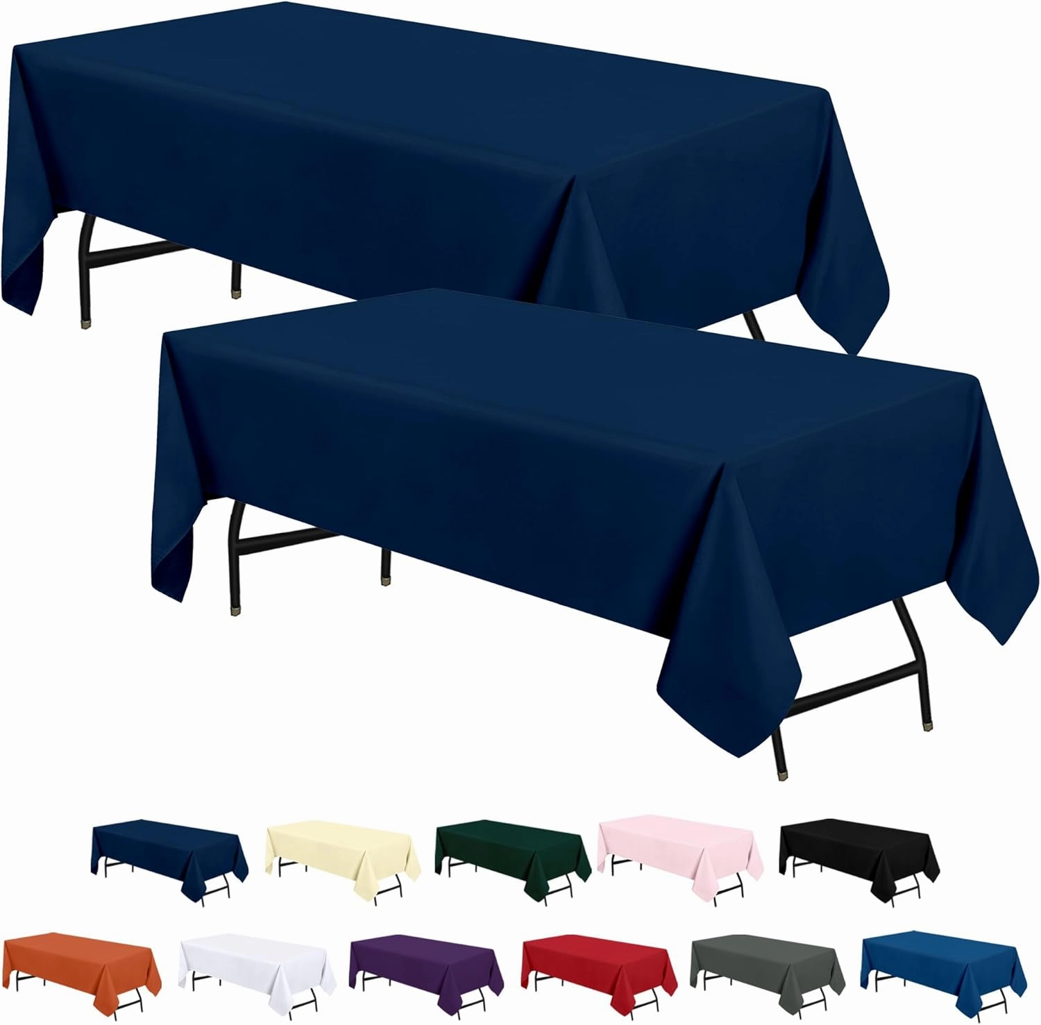 Utopia Kitchen 2 Pack 6 Foot Rectangle Table Cloth [60x102 Inches, Navy Blue] Stain and Wrinkle Resistant Tablecloth Washable Polyester Cover for Dining, Buffet Parties, Picnic and Weddings