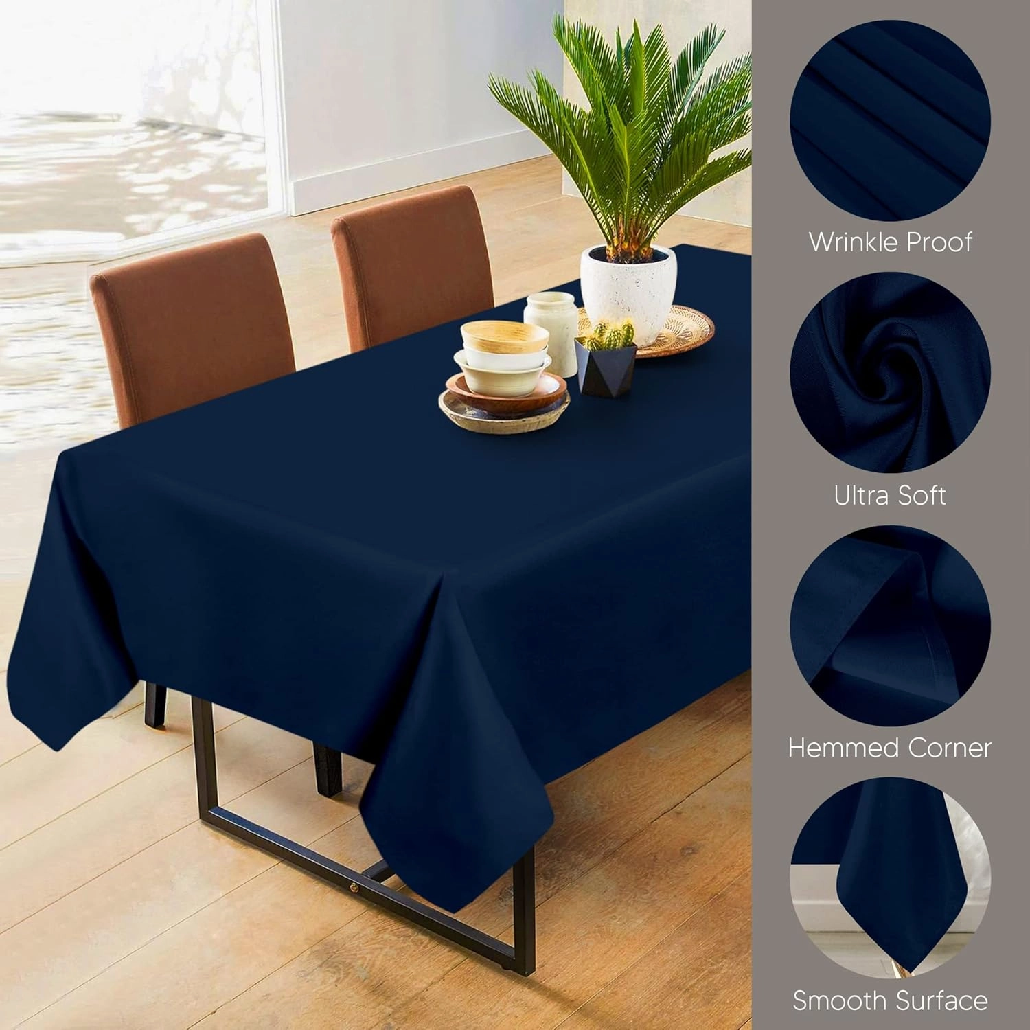 Utopia Kitchen 2 Pack 6 Foot Rectangle Table Cloth [60x102 Inches, Navy Blue] Stain and Wrinkle Resistant Tablecloth Washable Polyester Cover for Dining, Buffet Parties, Picnic and Weddings
