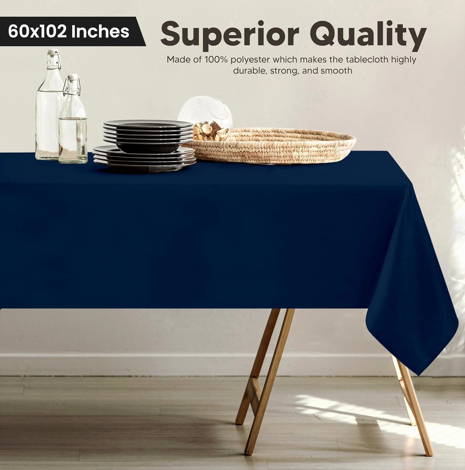 Utopia Kitchen 2 Pack 6 Foot Rectangle Table Cloth [60x102 Inches, Navy Blue] Stain and Wrinkle Resistant Tablecloth Washable Polyester Cover for Dining, Buffet Parties, Picnic and Weddings
