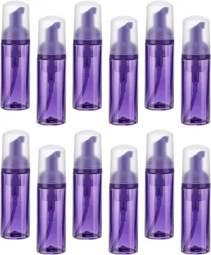 uxcell 2 Oz / 60ml Empty Foam Pump Bottle, 12 PCS Travel Foam Soap Dispenser, Empty Refillable Plastic Pump Bottle for Lash Shampoo, Hand Soap, Clear Purple/Purple