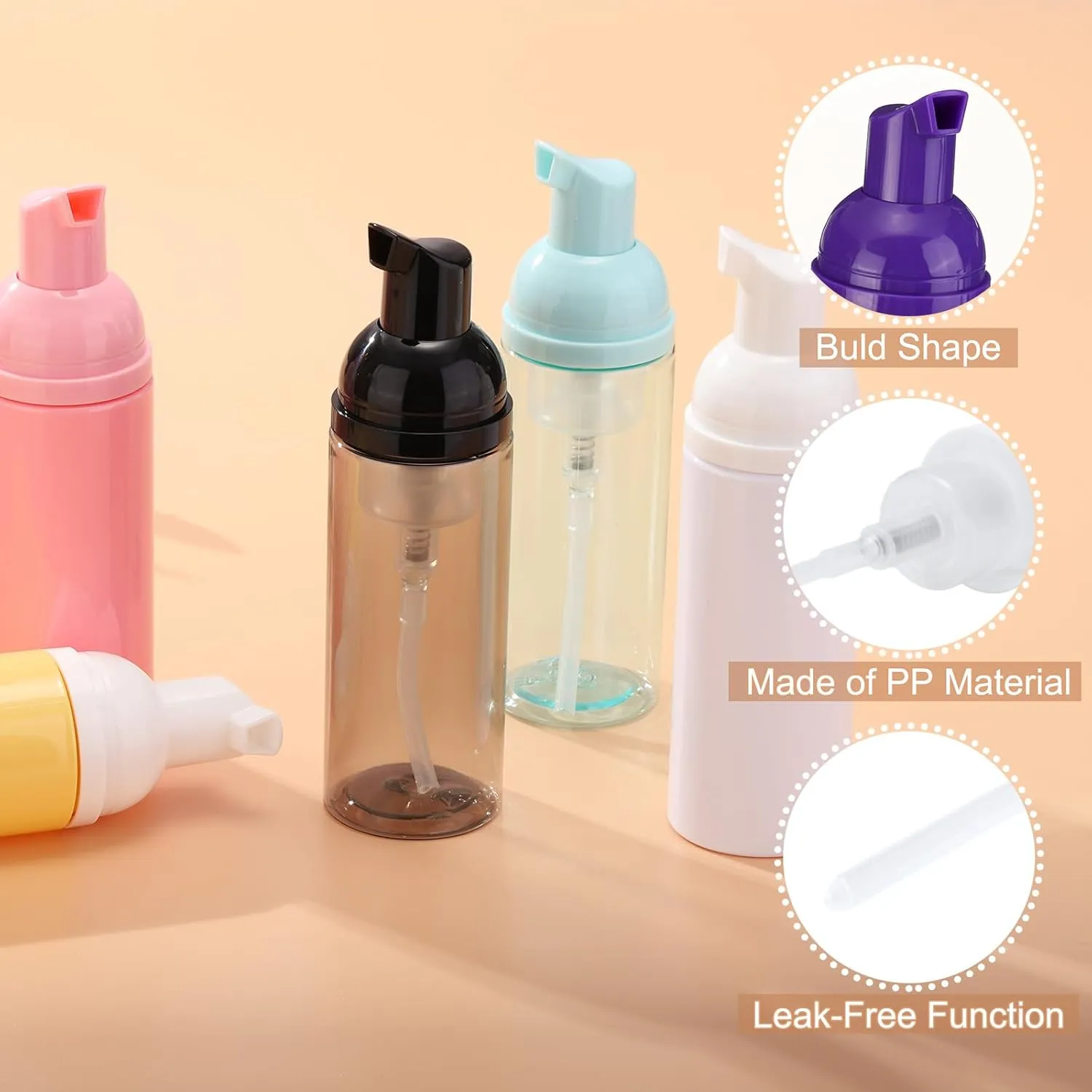 uxcell 2 Oz / 60ml Empty Foam Pump Bottle, 12 PCS Travel Foam Soap Dispenser, Empty Refillable Plastic Pump Bottle for Lash Shampoo, Hand Soap, Clear Purple/Purple