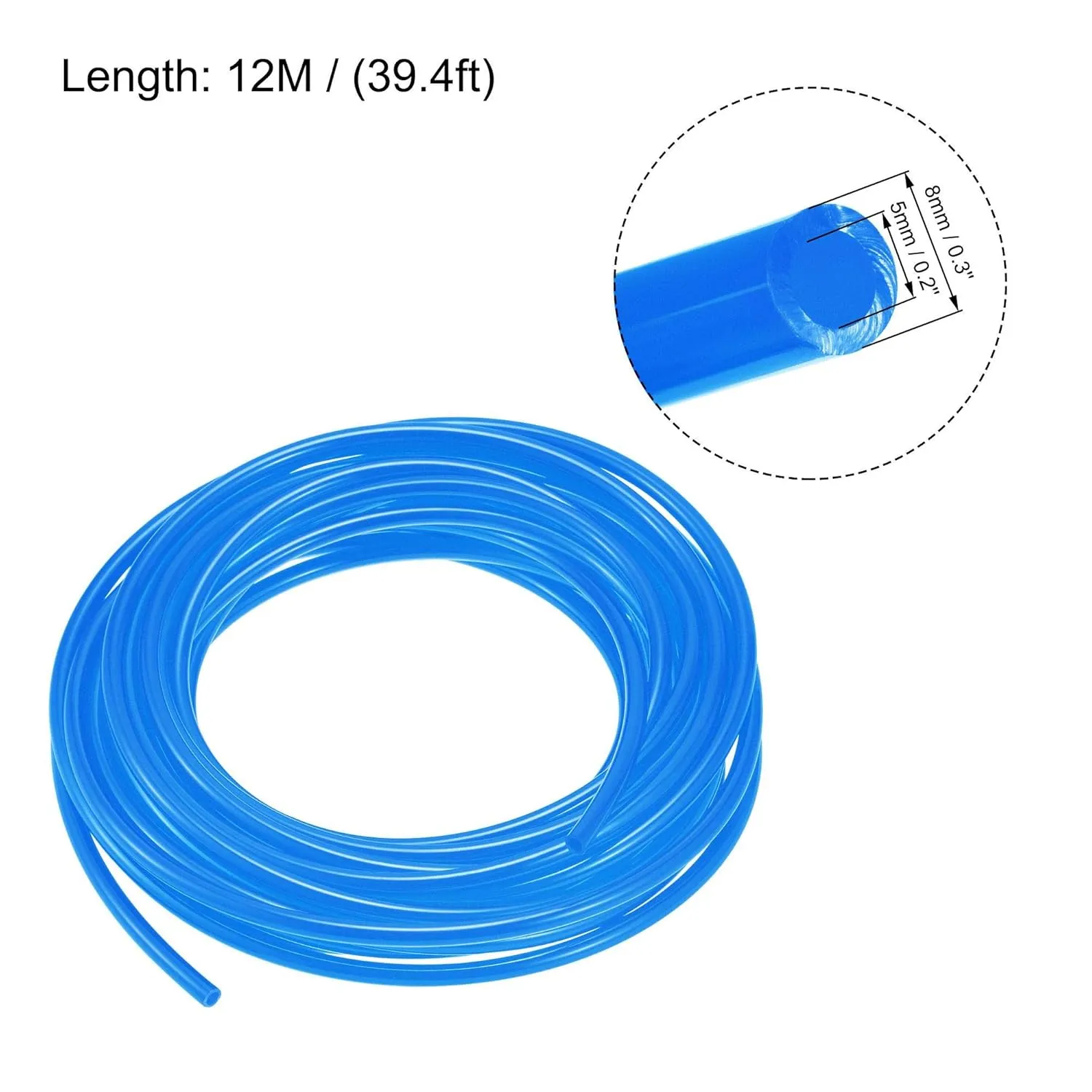 uxcell Pneumatic Tubing, Air Compressor Tube Hose PU Air Line Hose 5mm ID x 8mm OD x 12m/39.4Ft Blue