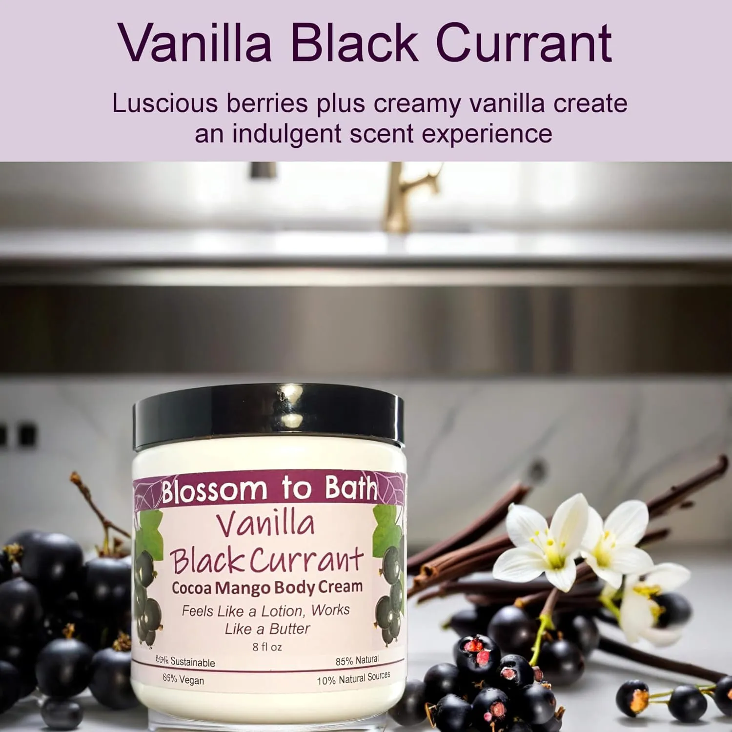 Vanilla Black Currant Cocoa Mango Body Cream (8 Ounce) - Natural Fragrance - Feels Like A Lotion And Works Like A Butter with a Sensuous Berry Scent