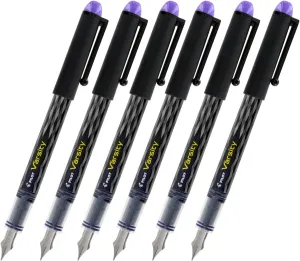 Varsity Disposable Fountain Pen, Medium Point, Black Barrel/Purple Ink (Pack of 6)