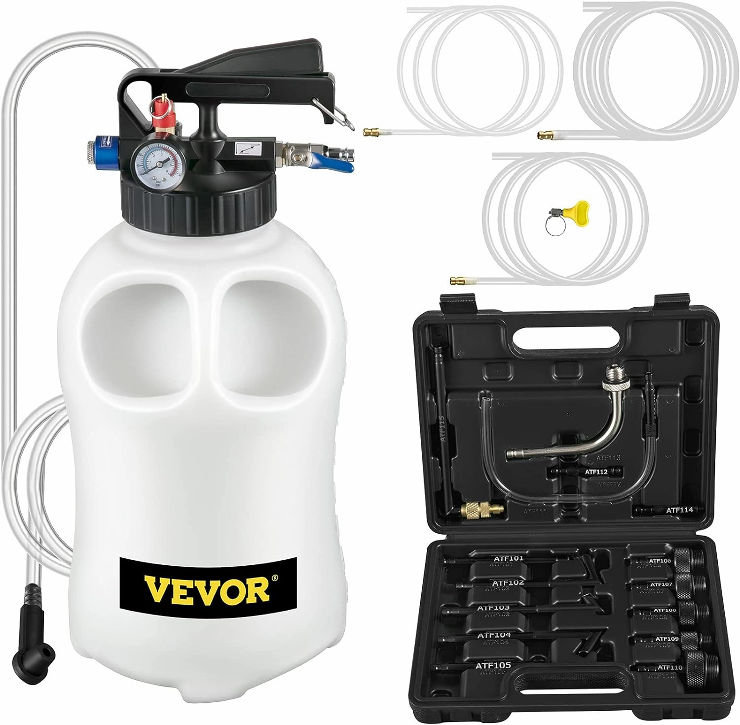 VEVOR Transmission Fluid Pump 2 Way ATF Refill System Dispenser, Oil and Liquid Extractor 10 Liter Large Capacity, Automatic Transmission Fluid Pump Tool Set with 14 Pieces ATF Filler Adapters