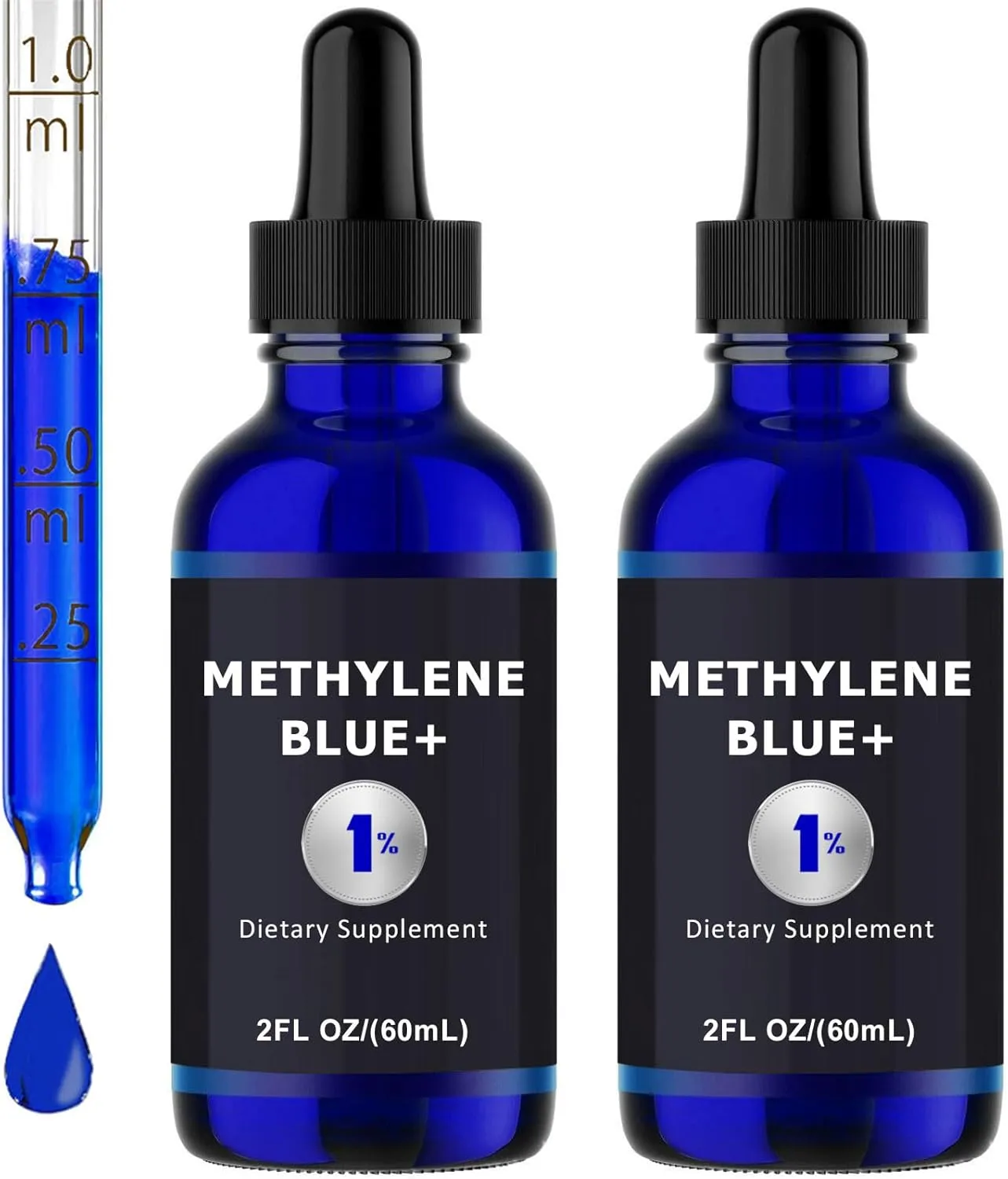 VIZOYA Methylene Blue 1% - Liquid Drops, Methylene Blue Drops, Ultimate Methylene 𝐁𝐥𝐮𝐞 1% 60ml, Anti-Aging, Enhances Mood & Memory (2PCS)