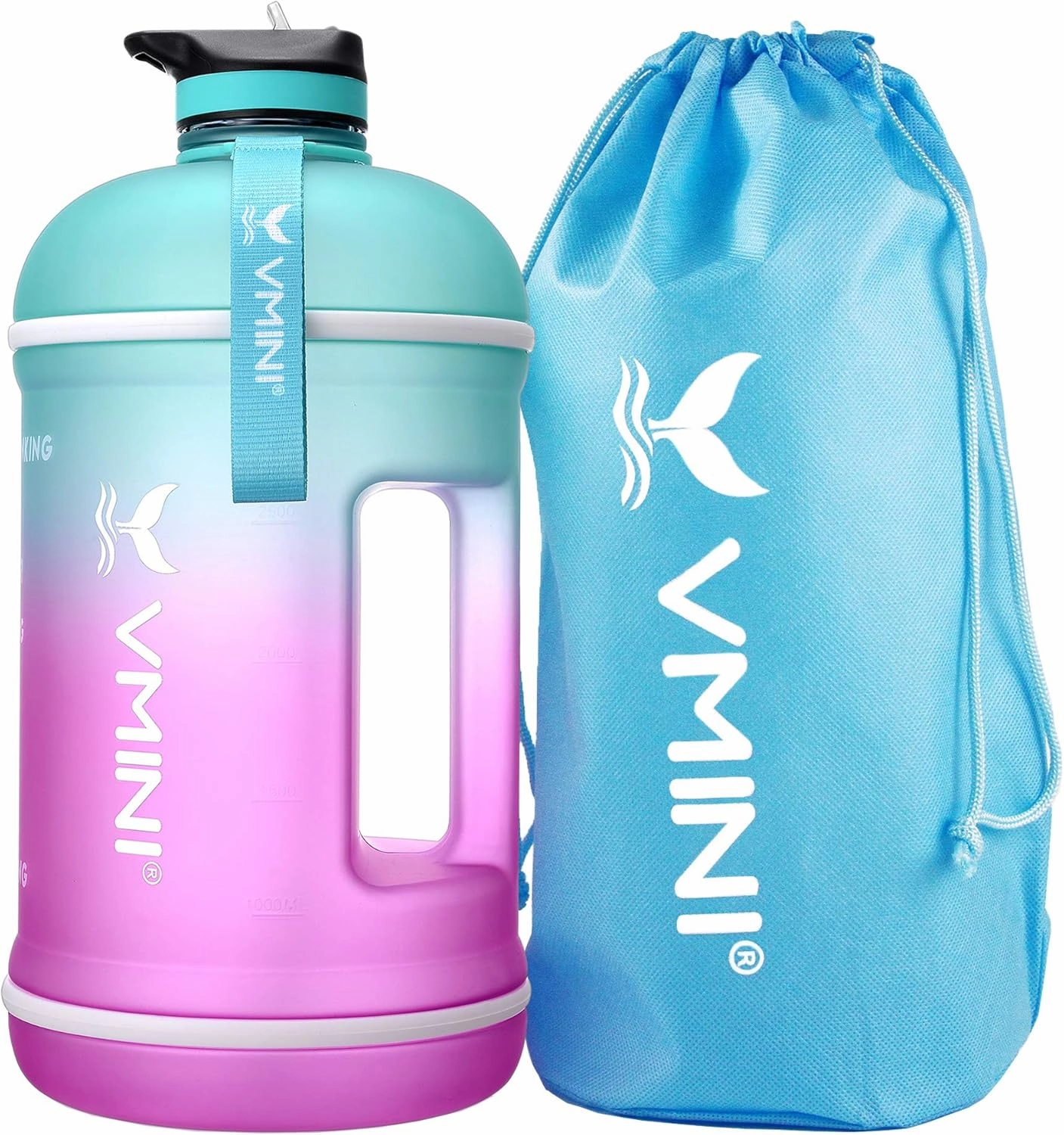 Vmini Water Bottle with Time Marker, Motivational Water Bottle & 1 Gallon Water Bottle with Time Marker to Drink More Daily - Leakproof Reusable Gym Sports Outdoor Large Capacity (Mint and Purple)