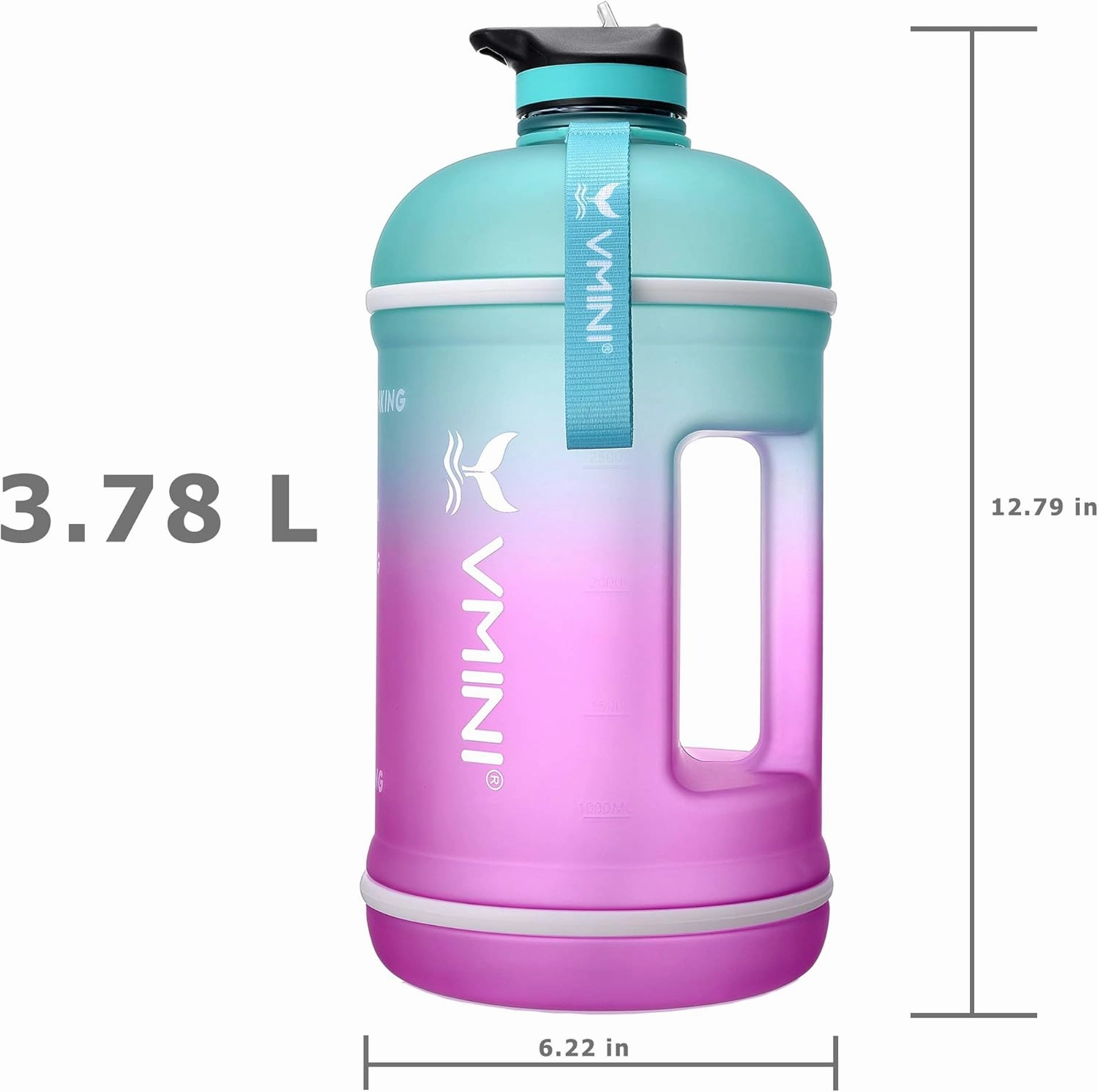 Vmini Water Bottle with Time Marker, Motivational Water Bottle & 1 Gallon Water Bottle with Time Marker to Drink More Daily - Leakproof Reusable Gym Sports Outdoor Large Capacity (Mint and Purple)