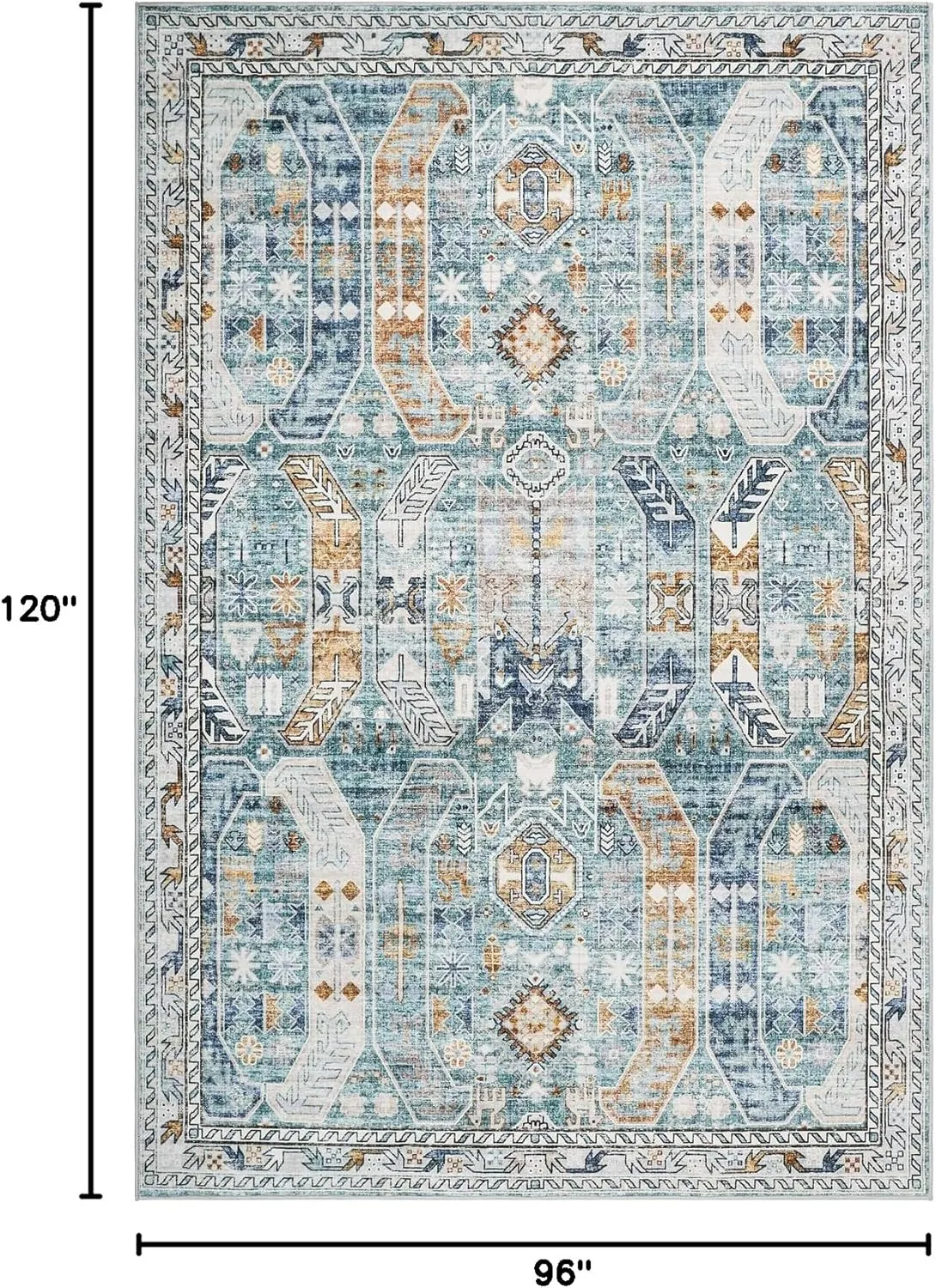 Washable Rug 8x10 Area Rugs for Living Room - Stain Resistant Non-Slip Backing Rugs for Bedroom - Vintage Large Area Rug (Blue/Gold, 8'x10')
