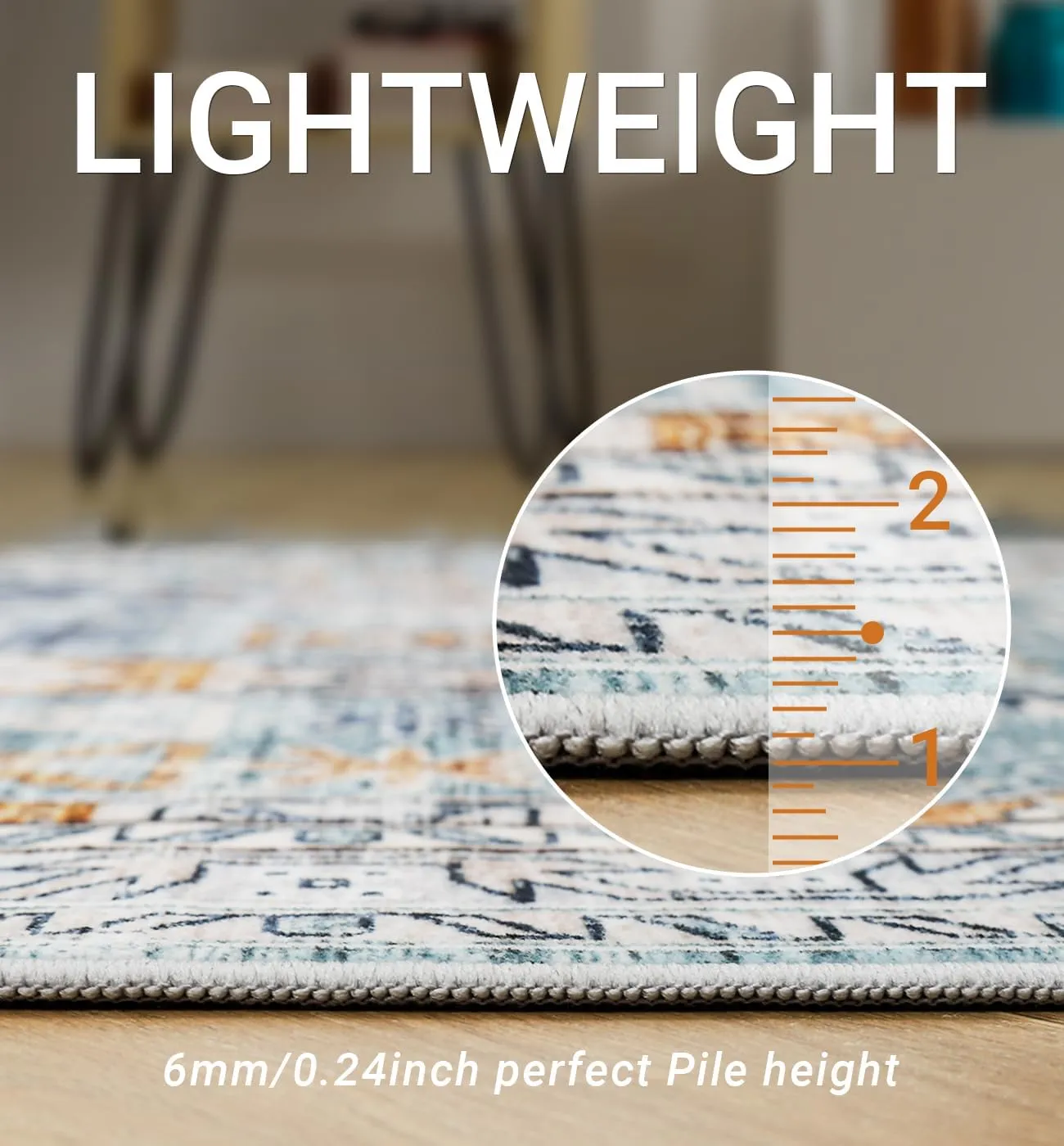 Washable Rug 8x10 Area Rugs for Living Room - Stain Resistant Non-Slip Backing Rugs for Bedroom - Vintage Large Area Rug (Blue/Gold, 8'x10')