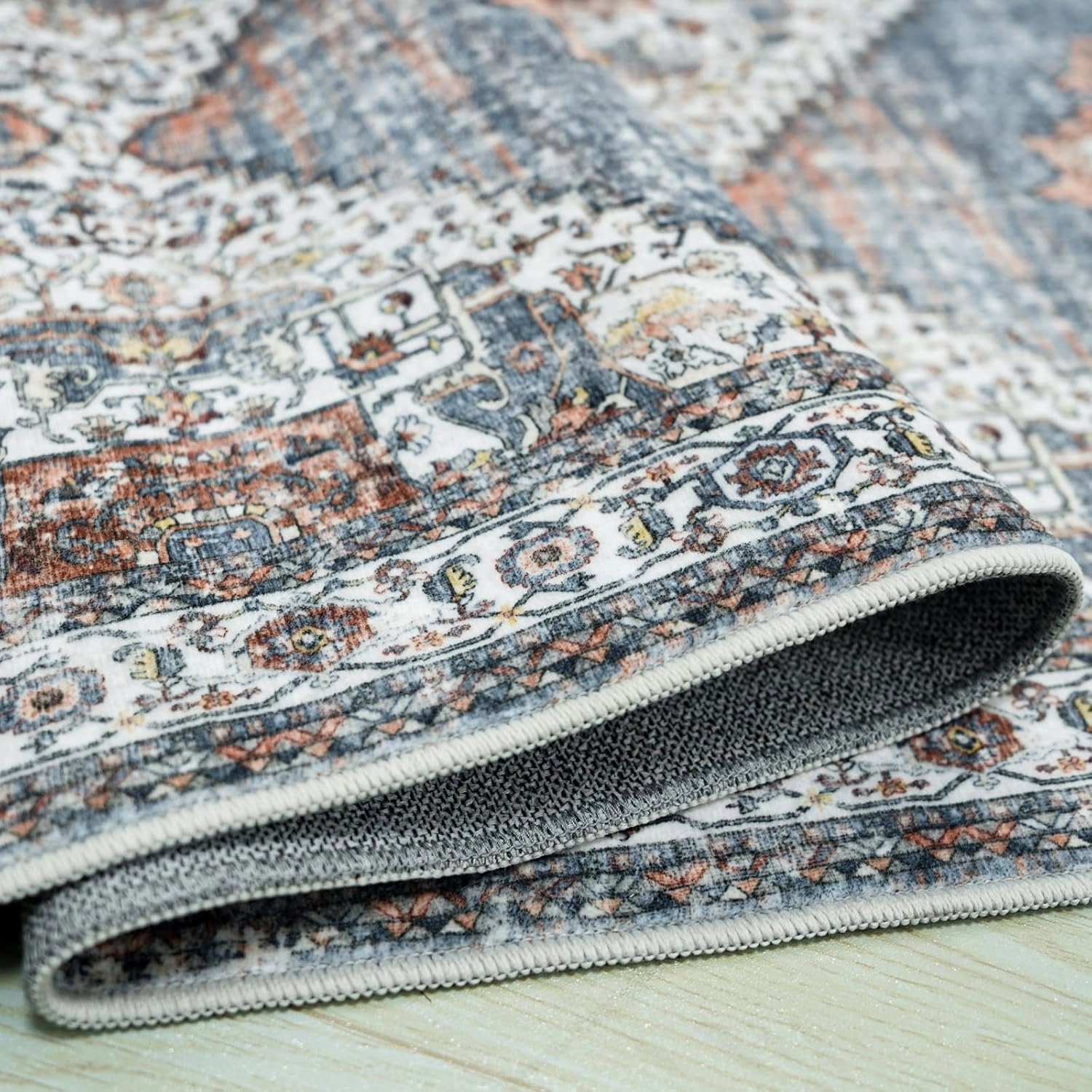 Washable Kitchen Runner Rug - 2x10 Hallway Rug Distressed Mats Non-Slip Soft Room Floor Carpet for Dining Room (Blue, 2 x 10)