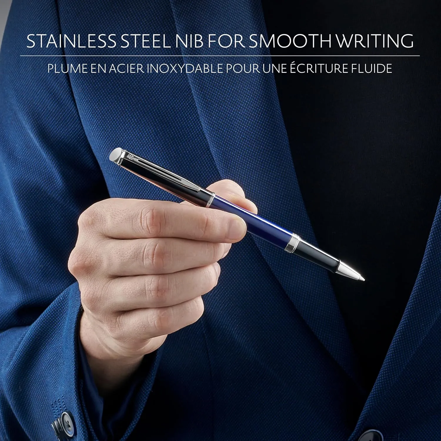 Waterman Hémisphère Rollerball Pen | Black & Blue Lacquer with Palladium Coated Trim | Fine Point | Black Ink | Gift Box