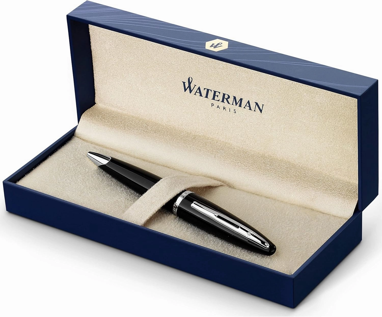 Waterman Carène Black Sea Ballpoint Pen, High-Gloss Black with Palladium Plated Trim, Medium Point with Blue Ink Cartridge, Gift Box