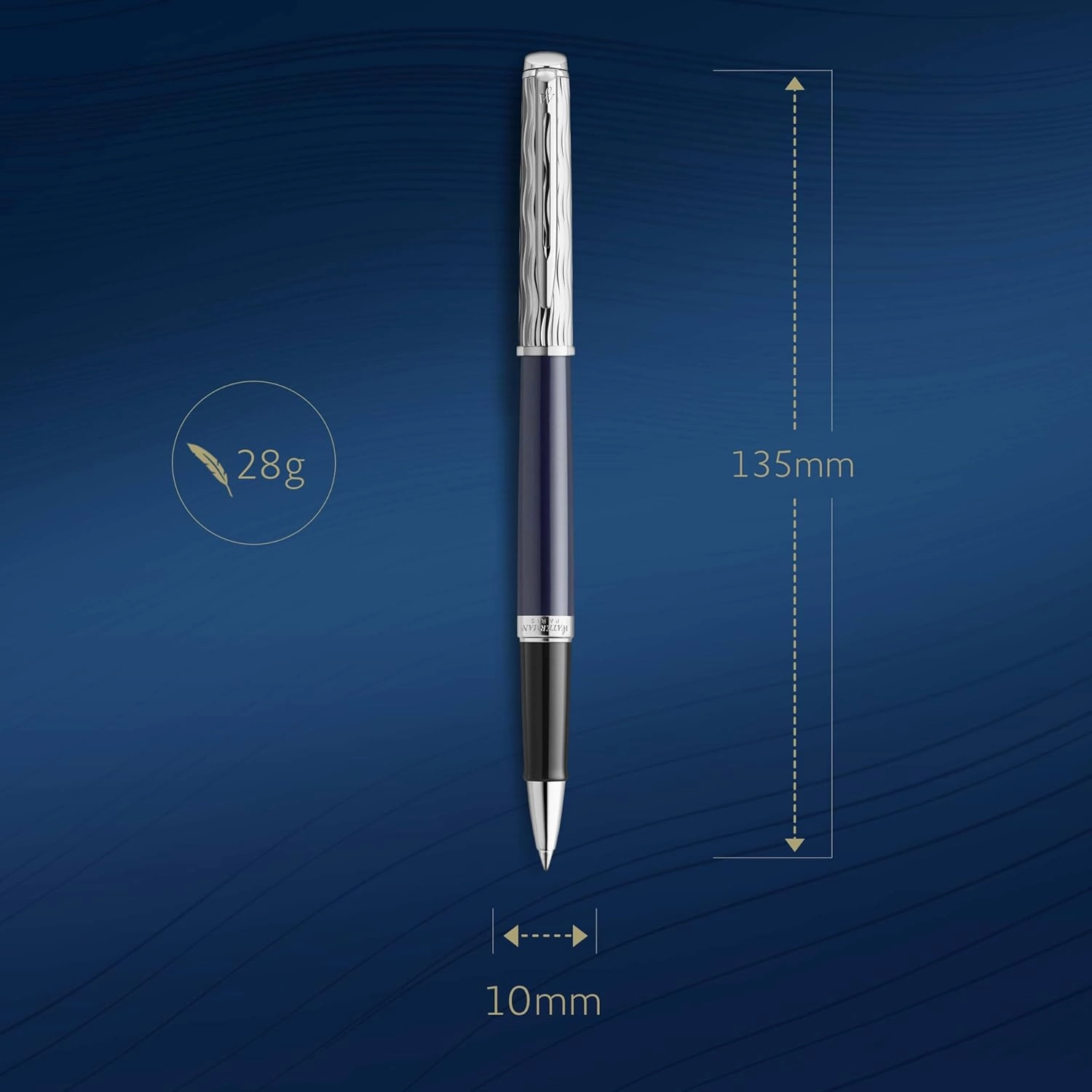 Waterman Hémisphère Rollerball Pen | Metal & Blue Lacquer | Chiselled Cap | Black Ink | Gift Box